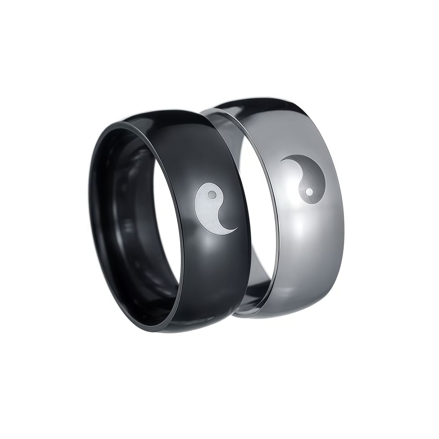 Bagua Yin Yang Balance Rotating Titanium Steel Couple Ring
