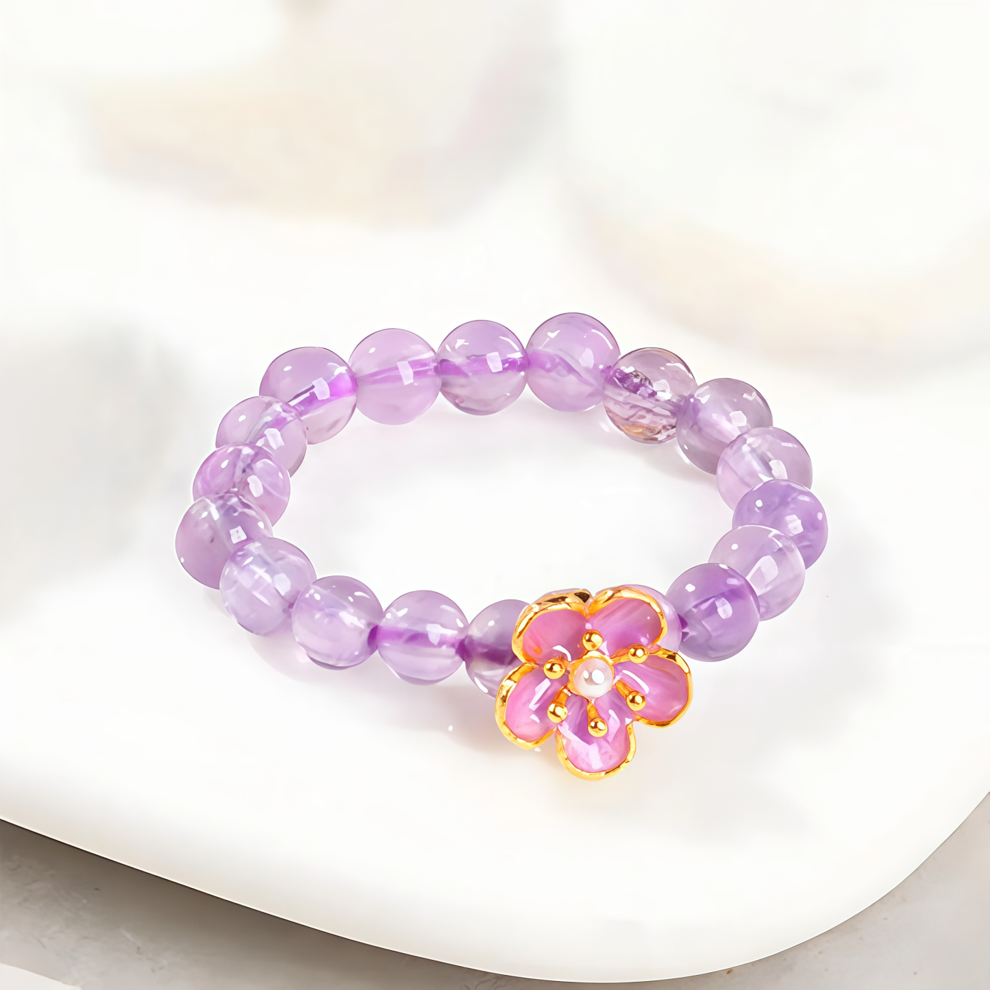 3mm Amethyst Peach Blossom Elastic String Ring- EclatDoré