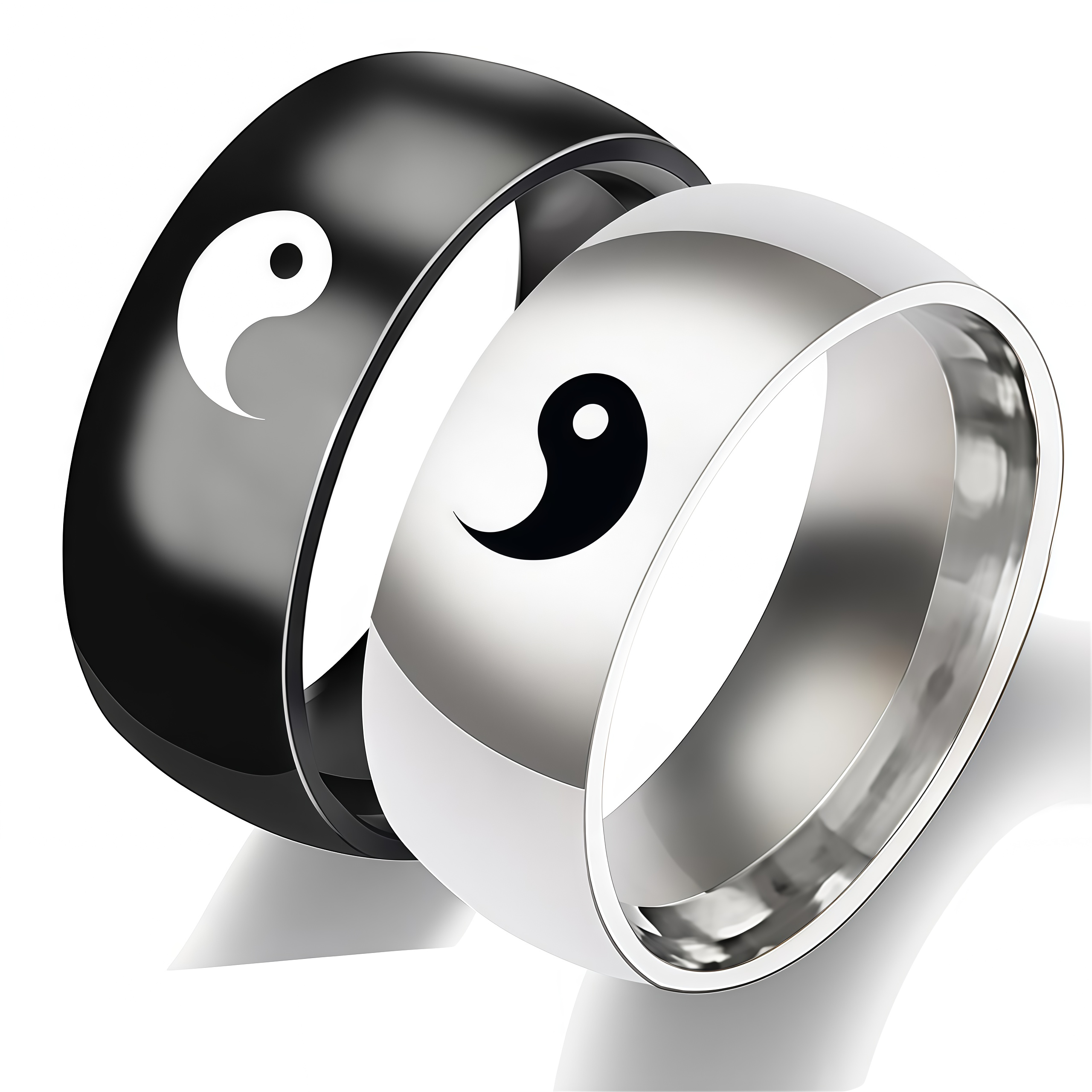 Bagua Yin Yang Balance Rotating Titanium Steel Couple Ring