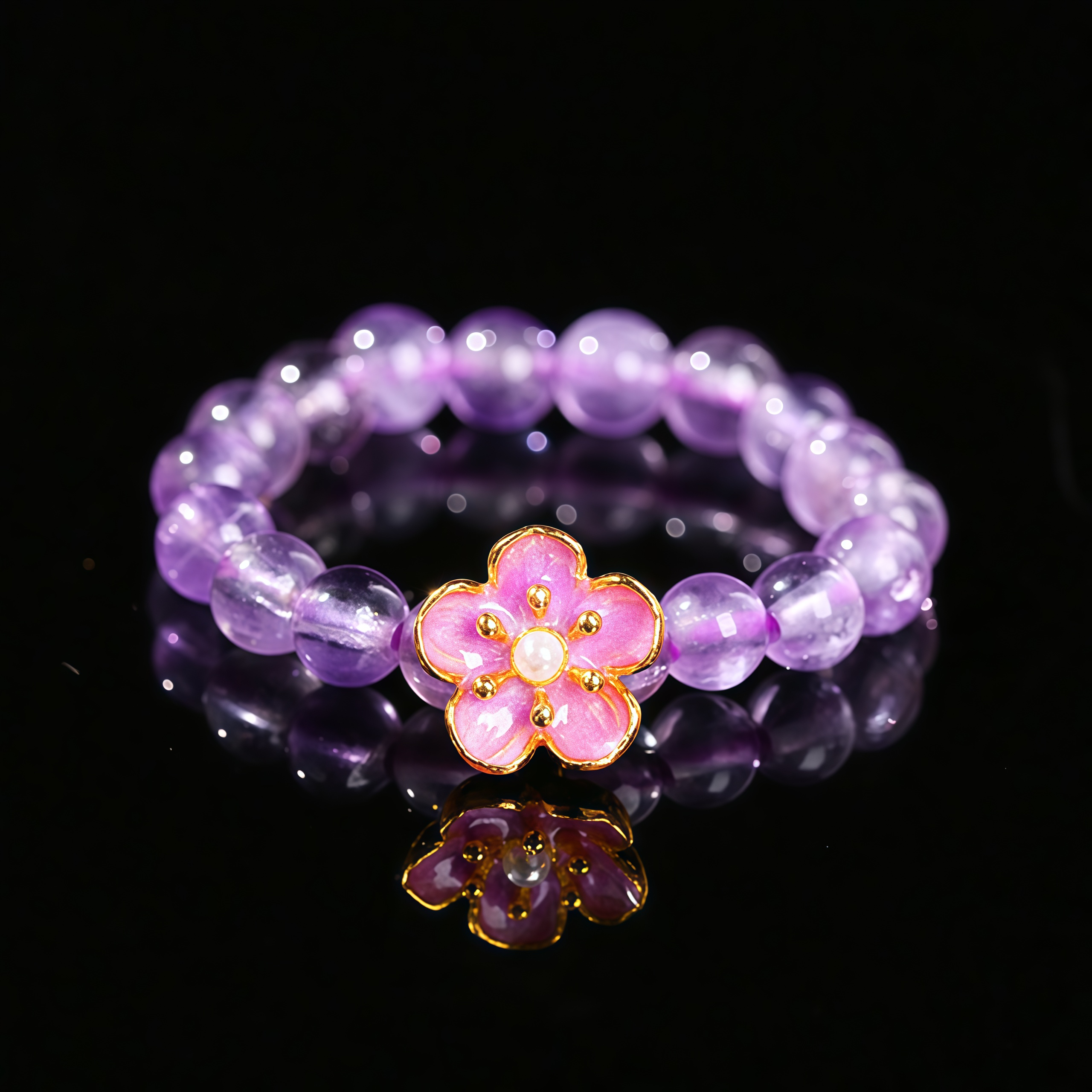3mm Amethyst Peach Blossom Elastic String Ring- EclatDoré
