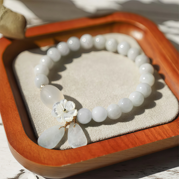 Meditation Healing Energy Stone White Jade Bracelet- EclatDoré