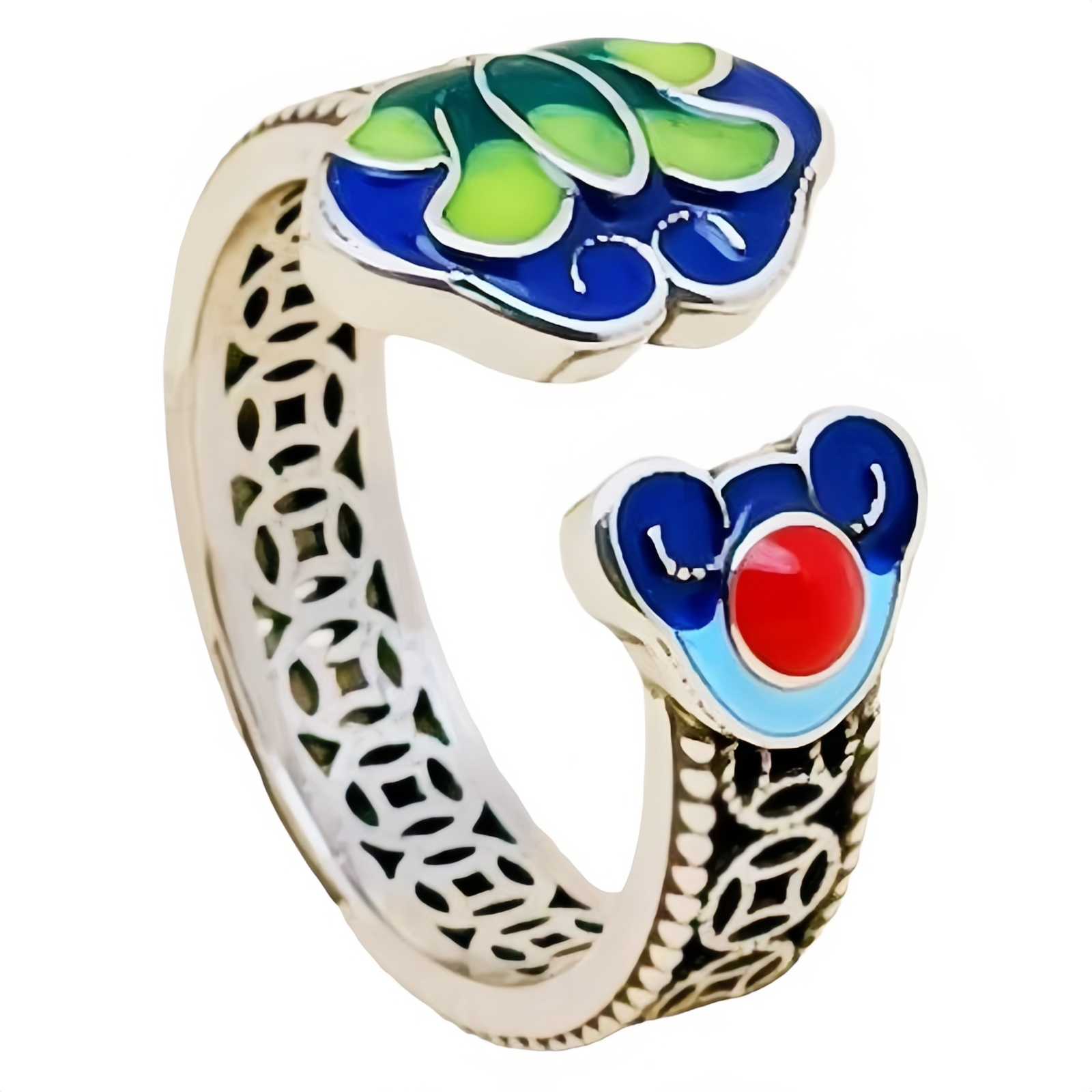 Lotus Flower Copper Coins Ruyi Handle Pattern Enlightenment Adjustable Ring- EclatDoré