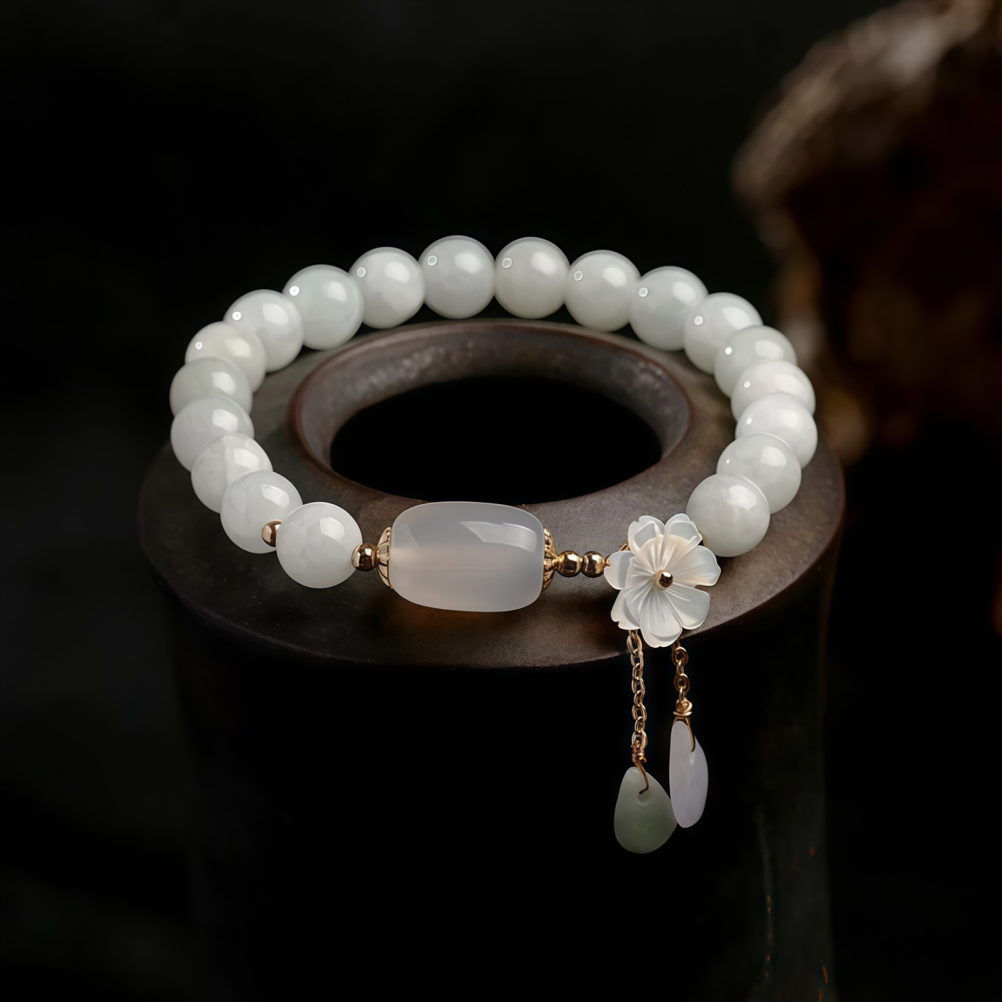 Meditation Healing Energy Stone White Jade Bracelet- EclatDoré