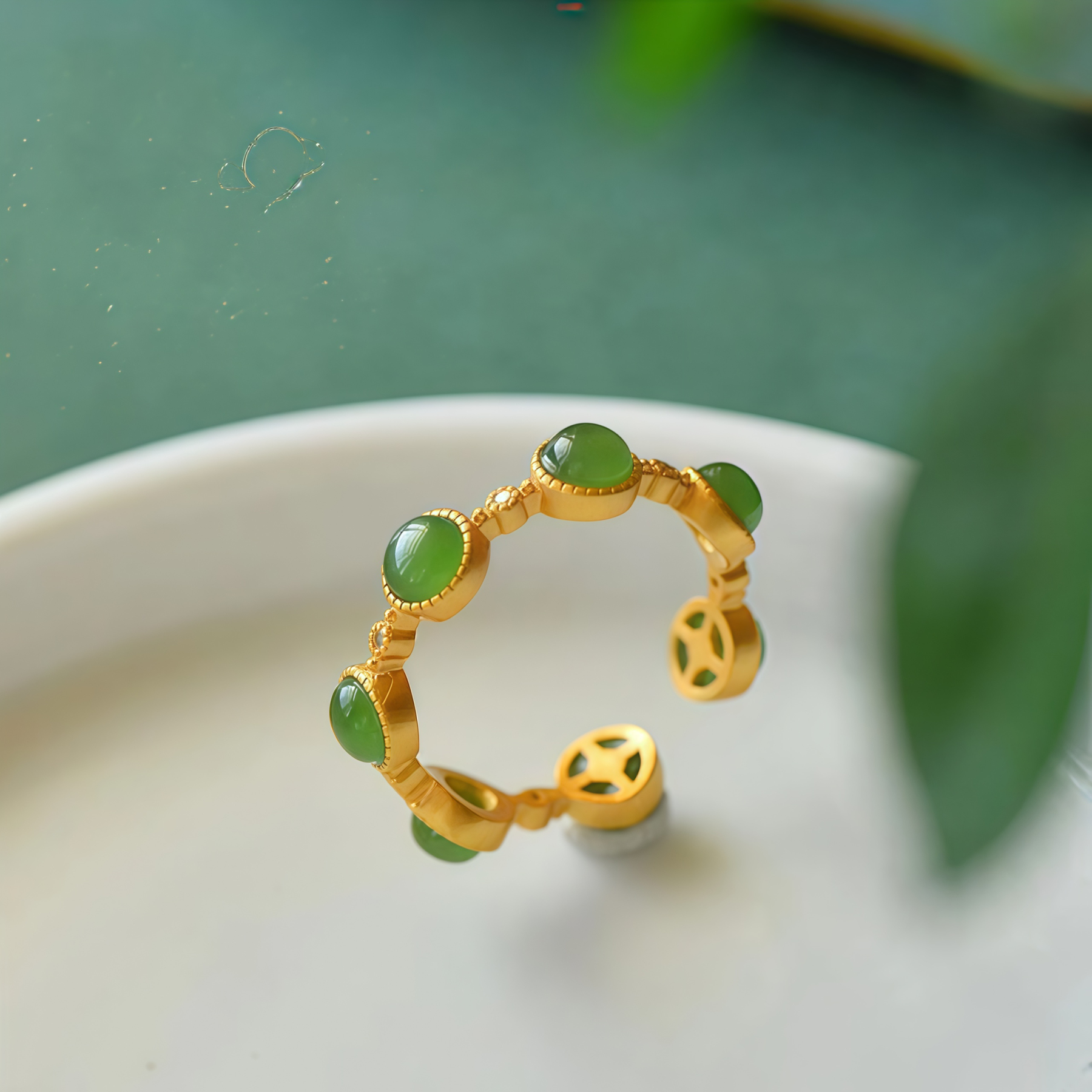 2025 Spiritual Jewelry|  Emotional Healing Cyan Jade Adjustable Ring - EclatDoré
