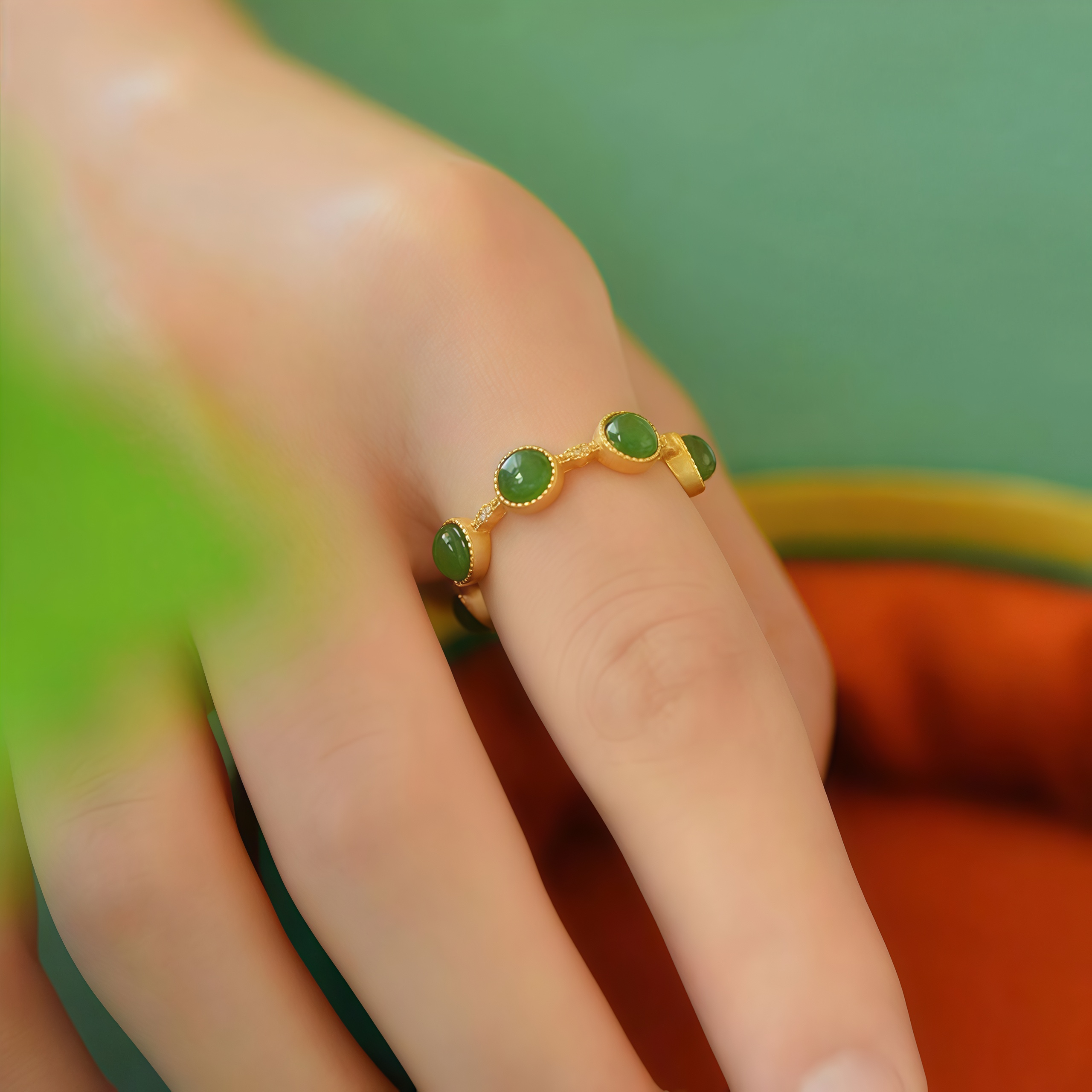 2025 Spiritual Jewelry|  Emotional Healing Cyan Jade Adjustable Ring - EclatDoré