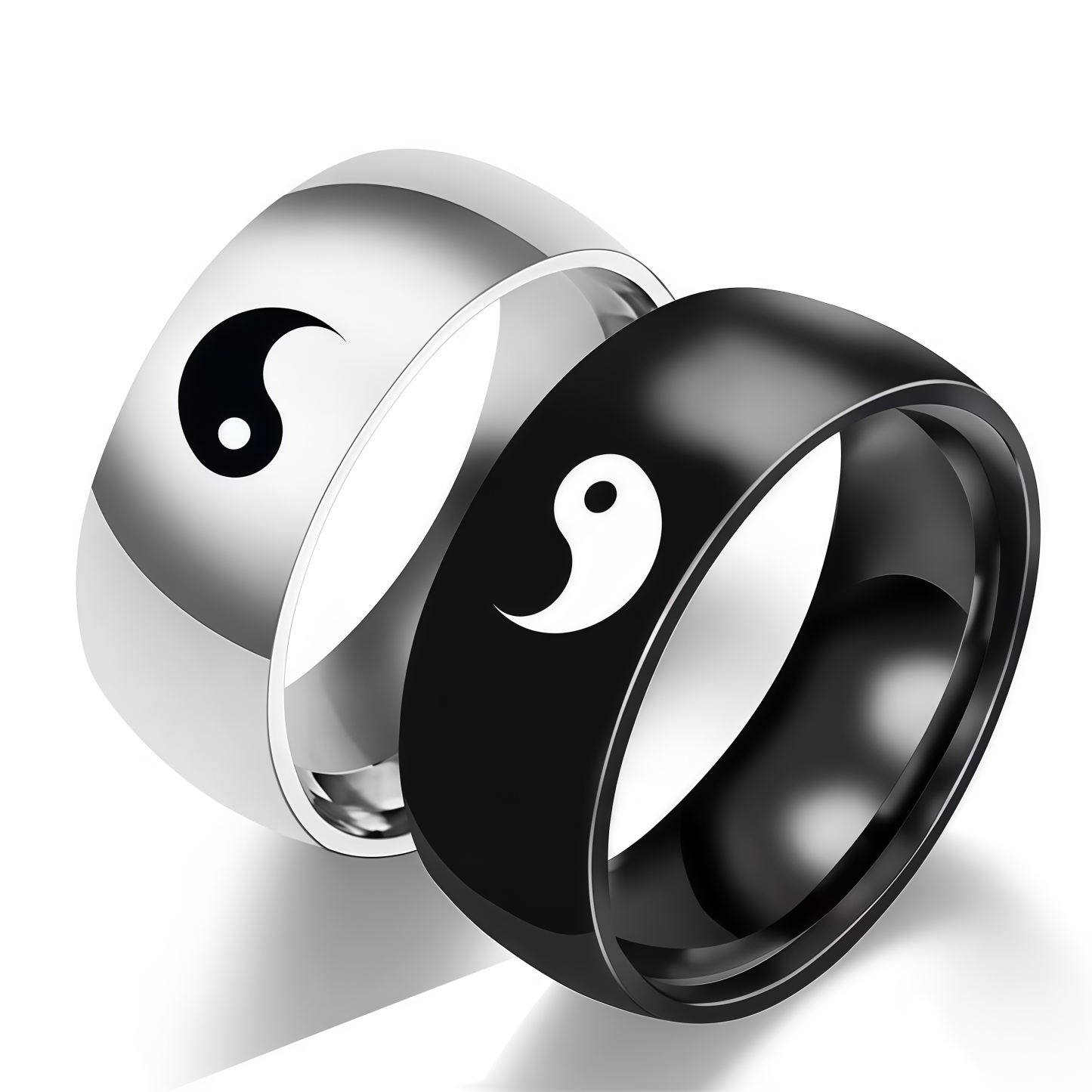 Bagua Yin Yang Balance Rotating Titanium Steel Couple Ring