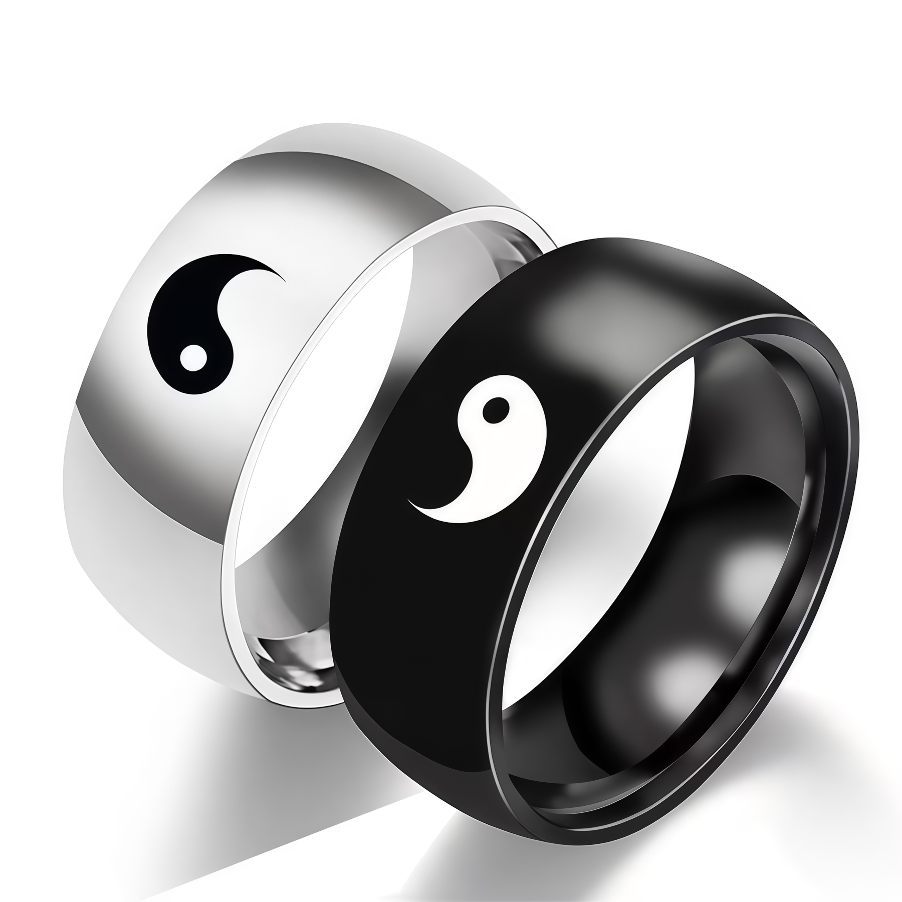 Bagua Yin Yang Balance Rotating Titanium Steel Couple Ring