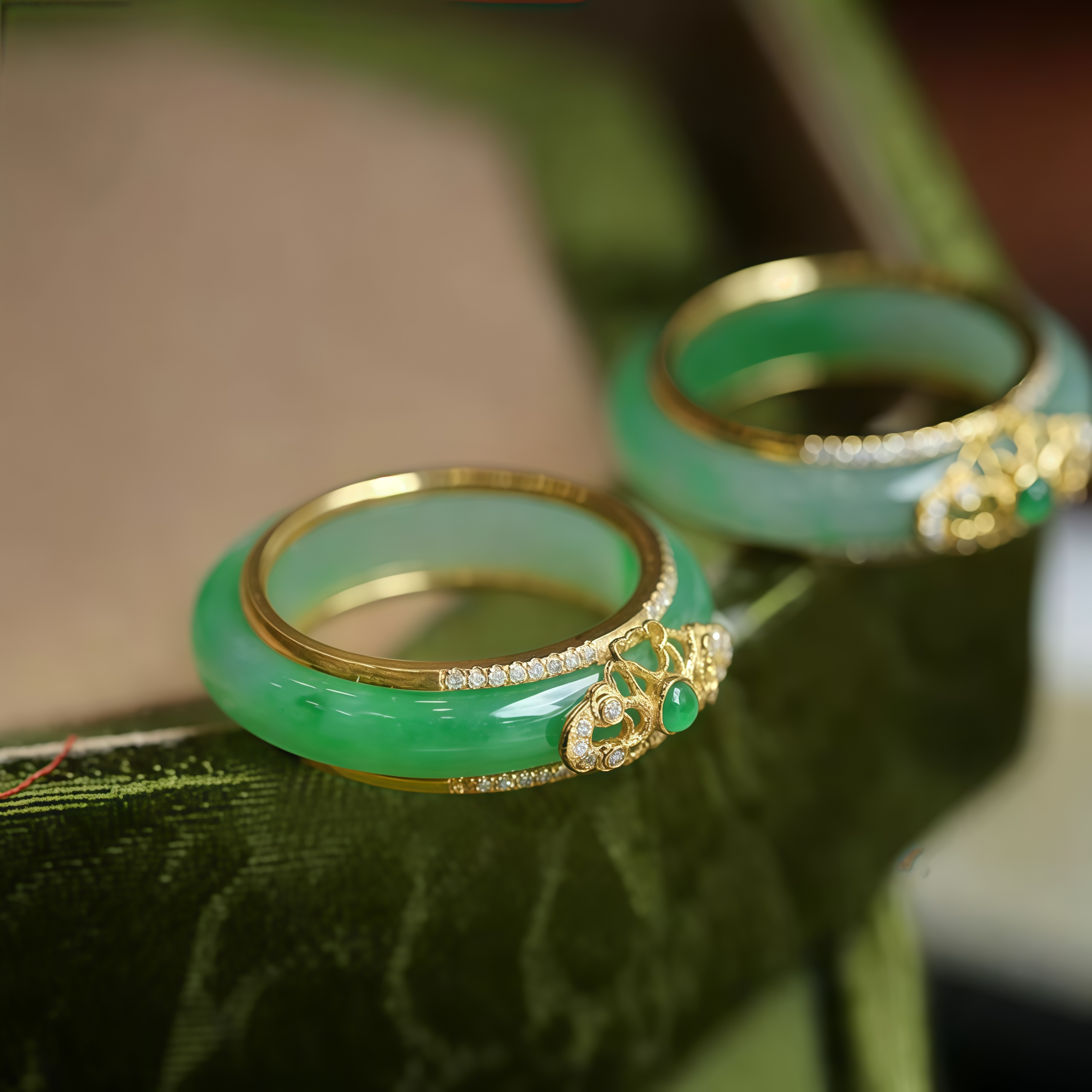 18K Gold Plated Natural Green Chalcedony Strength Ring- EclatDoré