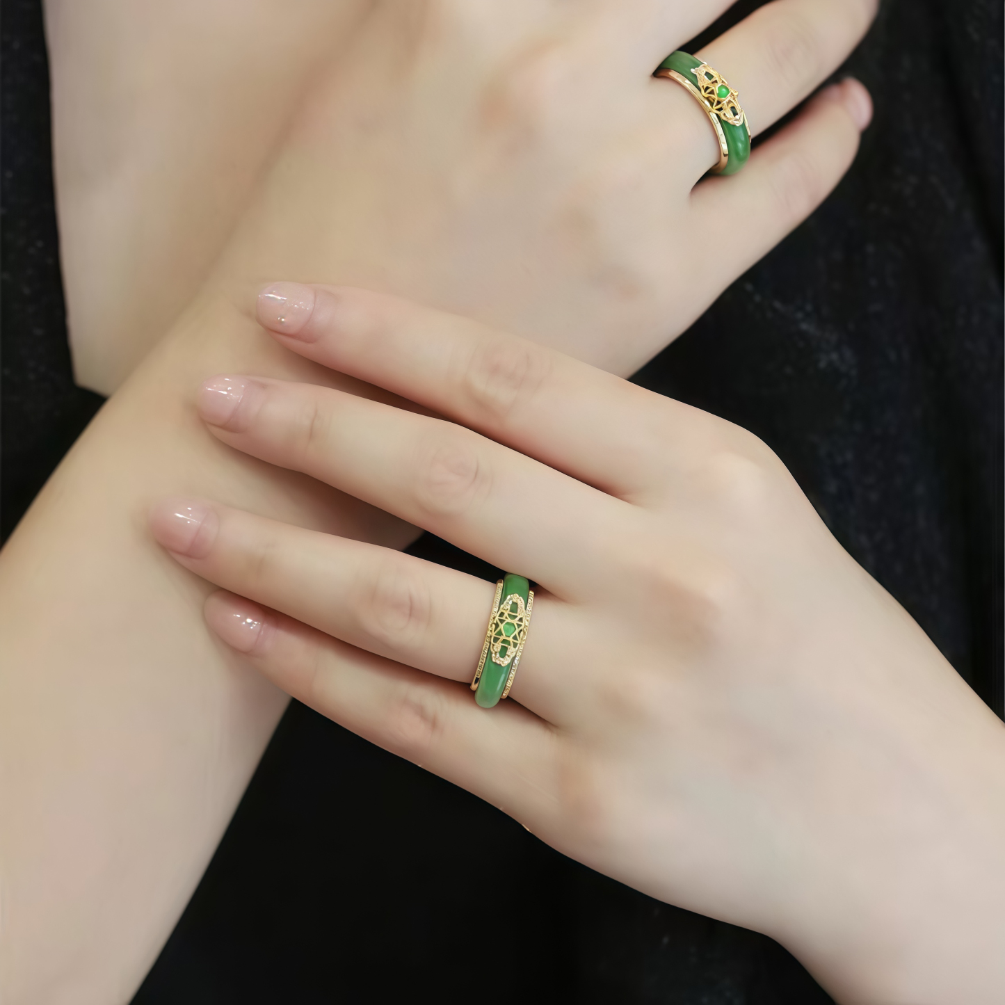 18K Gold Plated Natural Green Chalcedony Strength Ring- EclatDoré