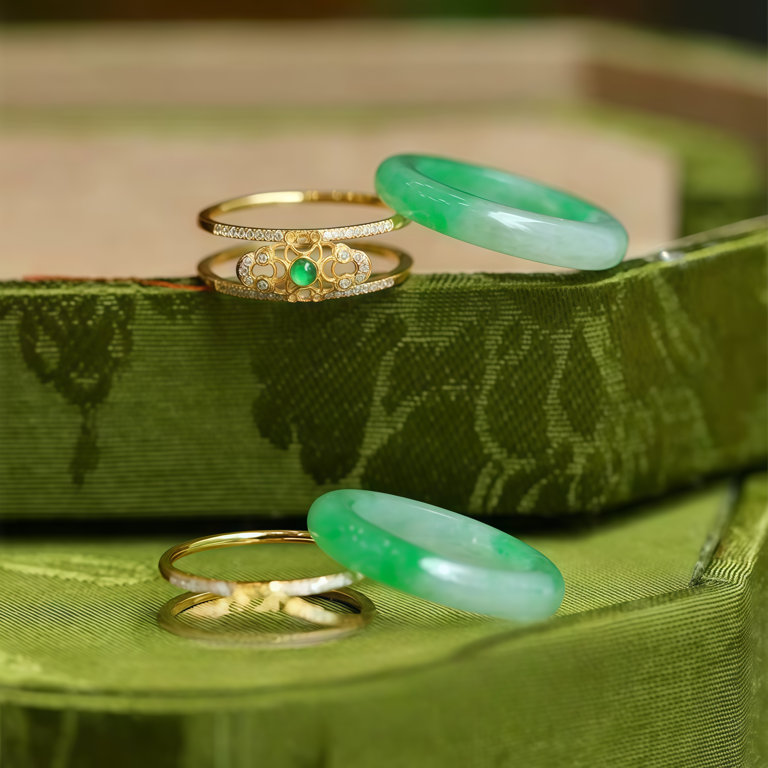 18K Gold Plated Natural Green Chalcedony Strength Ring- EclatDoré