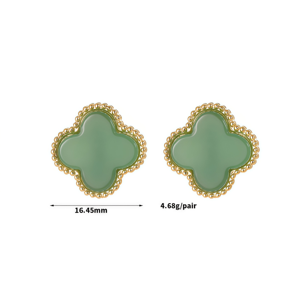 Natural Green Agate Four-Leaf Clover Lucky Charm Necklace & Earring Set- EclatDoré