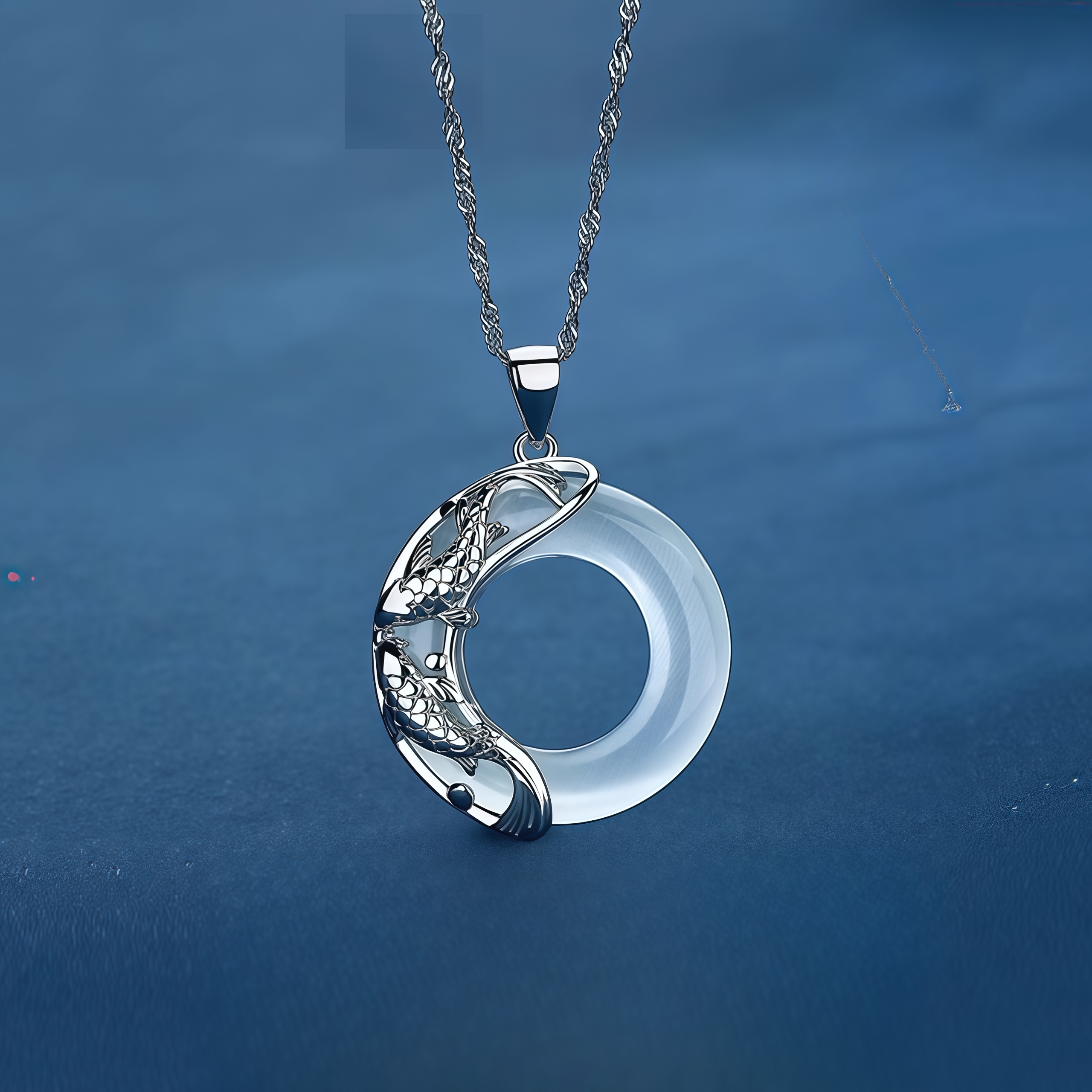 Buddhism Auspicious Koi Fish 925 Silver Peace Buckle Jade  Necklace- EclatDoré