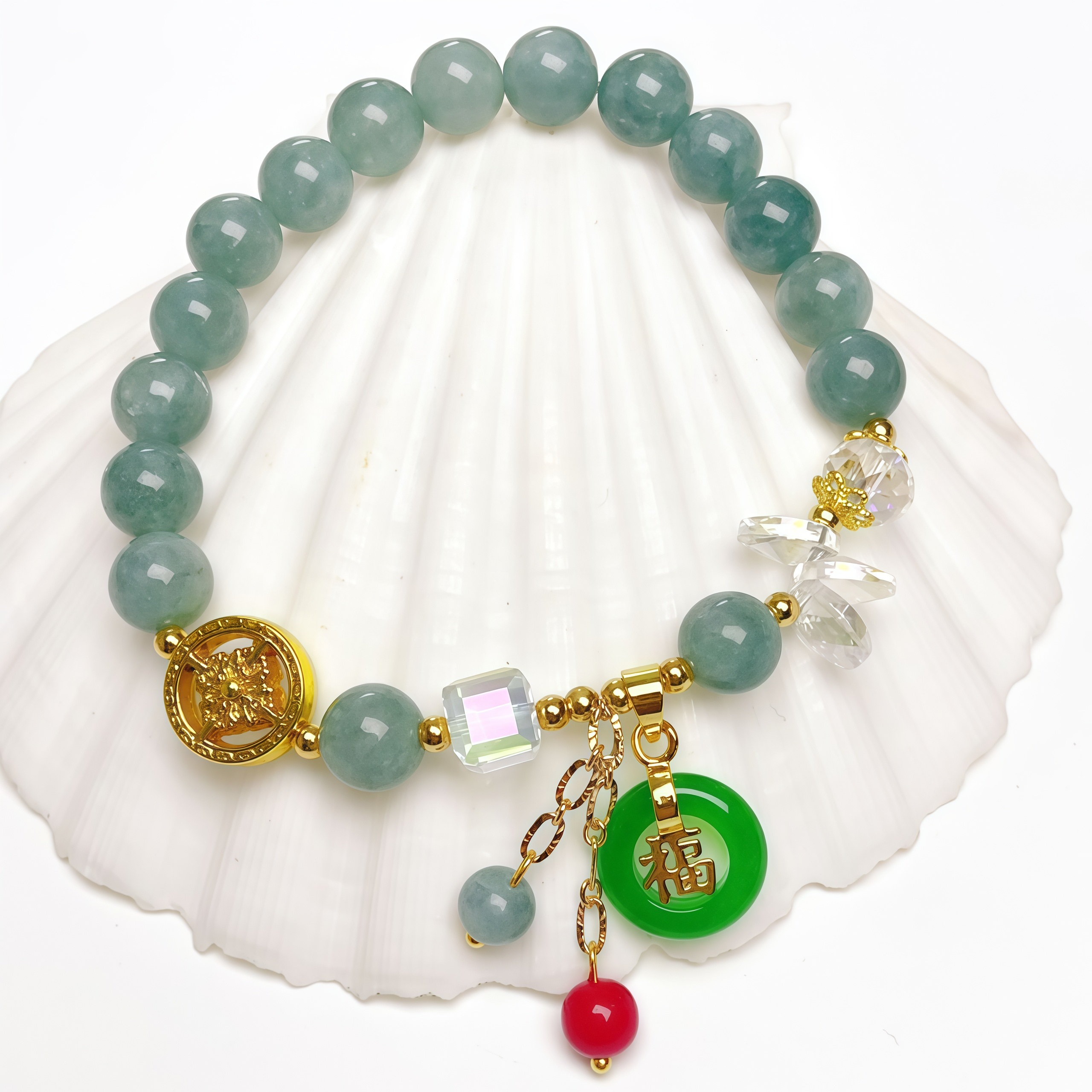 Strawberry Quartz Jade Fu Character Charm Healing Bracelet- EclatDoré