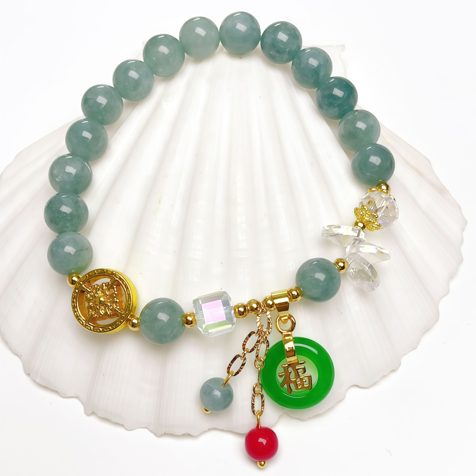 Strawberry Quartz Jade Fu Character Charm Healing Bracelet- EclatDoré