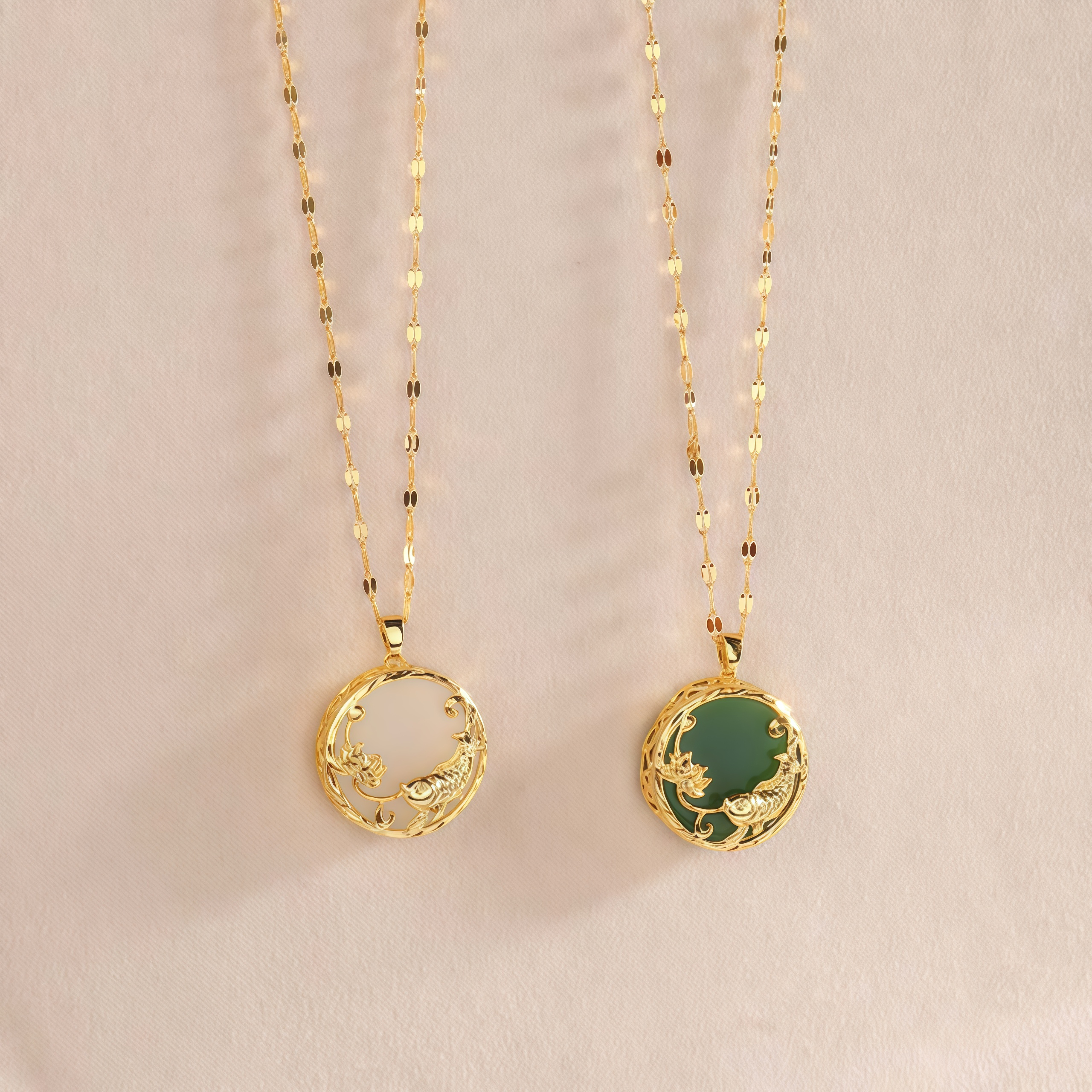 Natural Jade Koi Fish Lotus Luck Necklace Pendant- EclatDoré