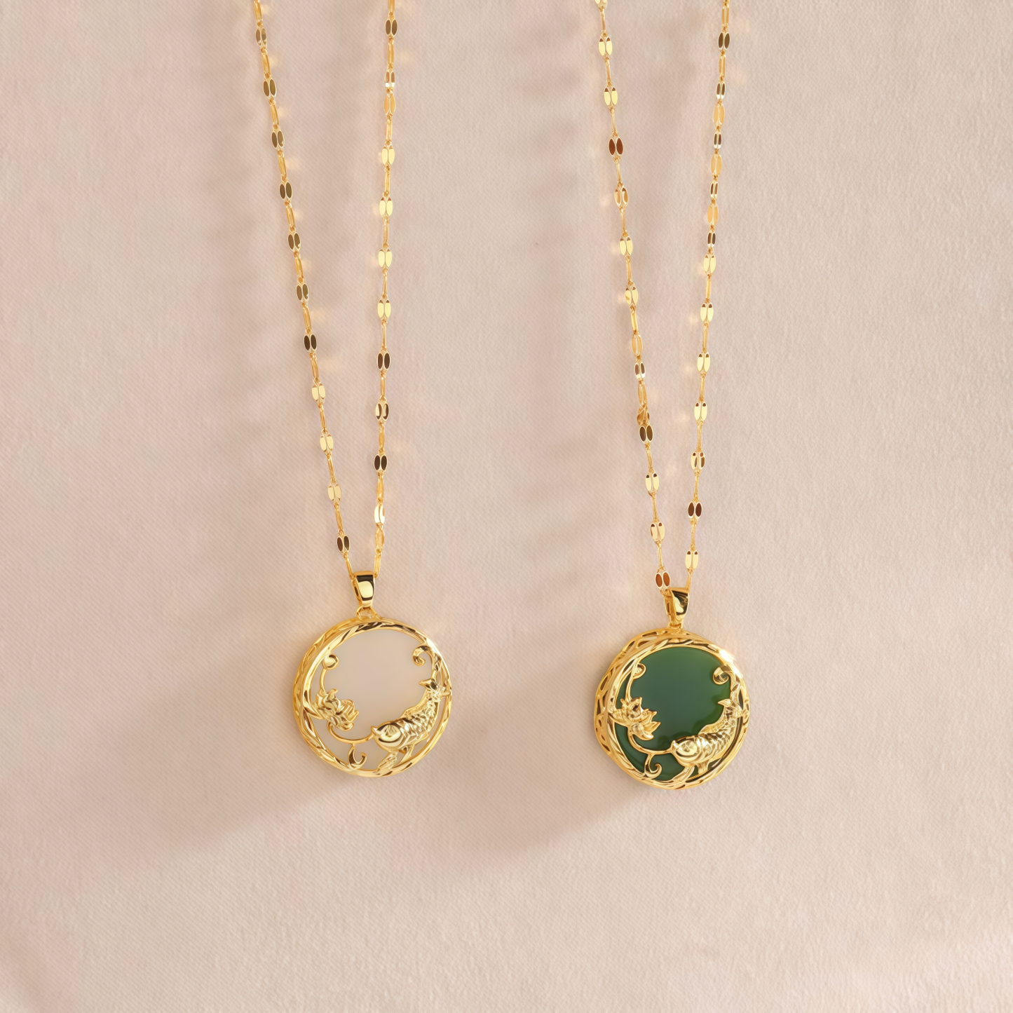 Natural Jade Koi Fish Lotus Luck Necklace Pendant- EclatDoré