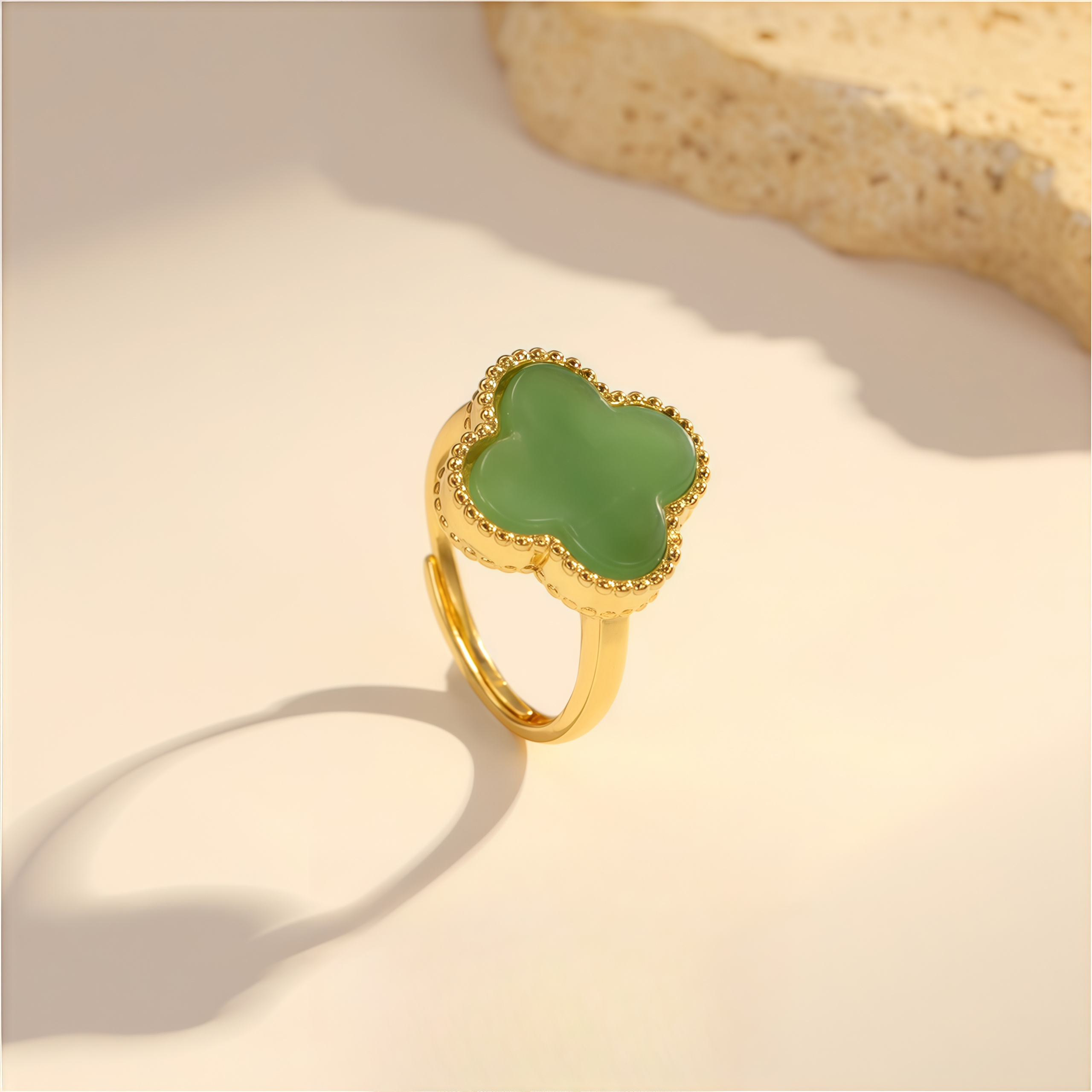 Natural Green Agate Four-Leaf Clover Lucky Charm Necklace & Earring Set- EclatDoré