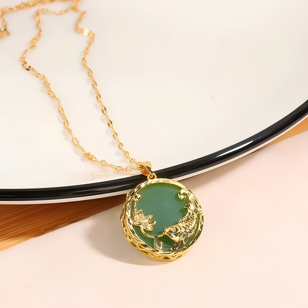 Natural Jade Koi Fish Lotus Luck Necklace Pendant- EclatDoré