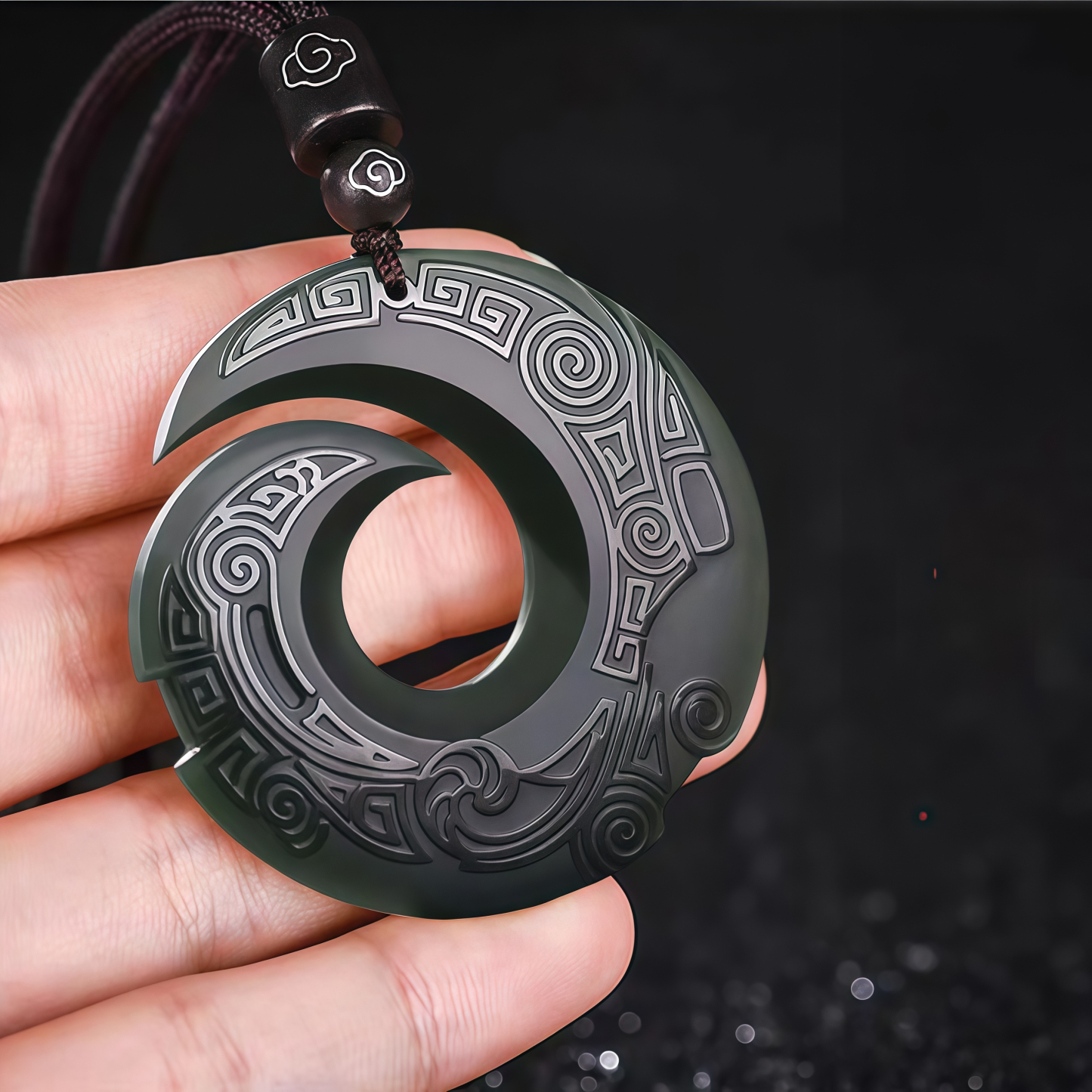 One's Luck Improves Design Patern Hetian Cyan Jade Peace Buckle Luck Necklace Pendant- EclatDoré