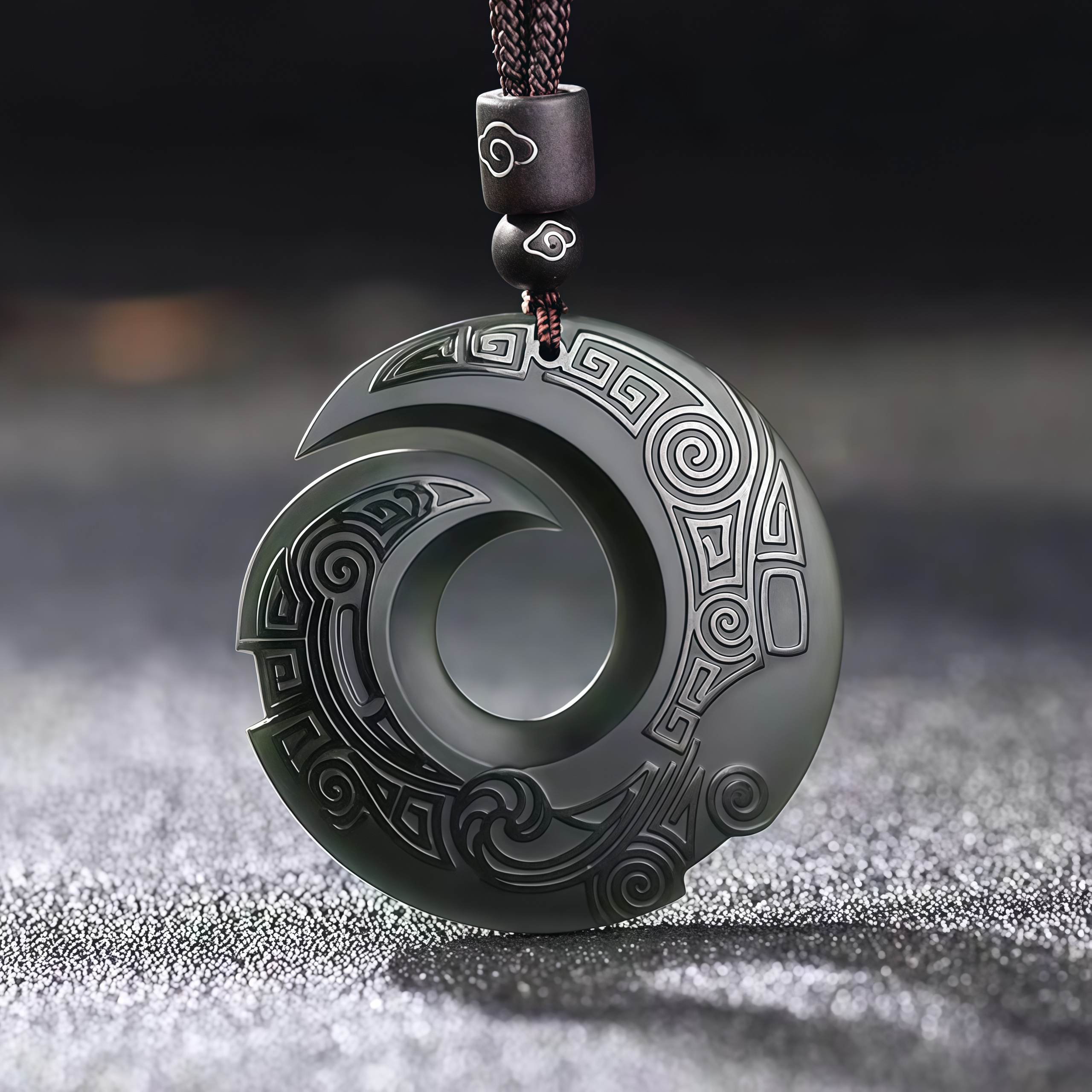 One's Luck Improves Design Patern Hetian Cyan Jade Peace Buckle Luck Necklace Pendant- EclatDoré