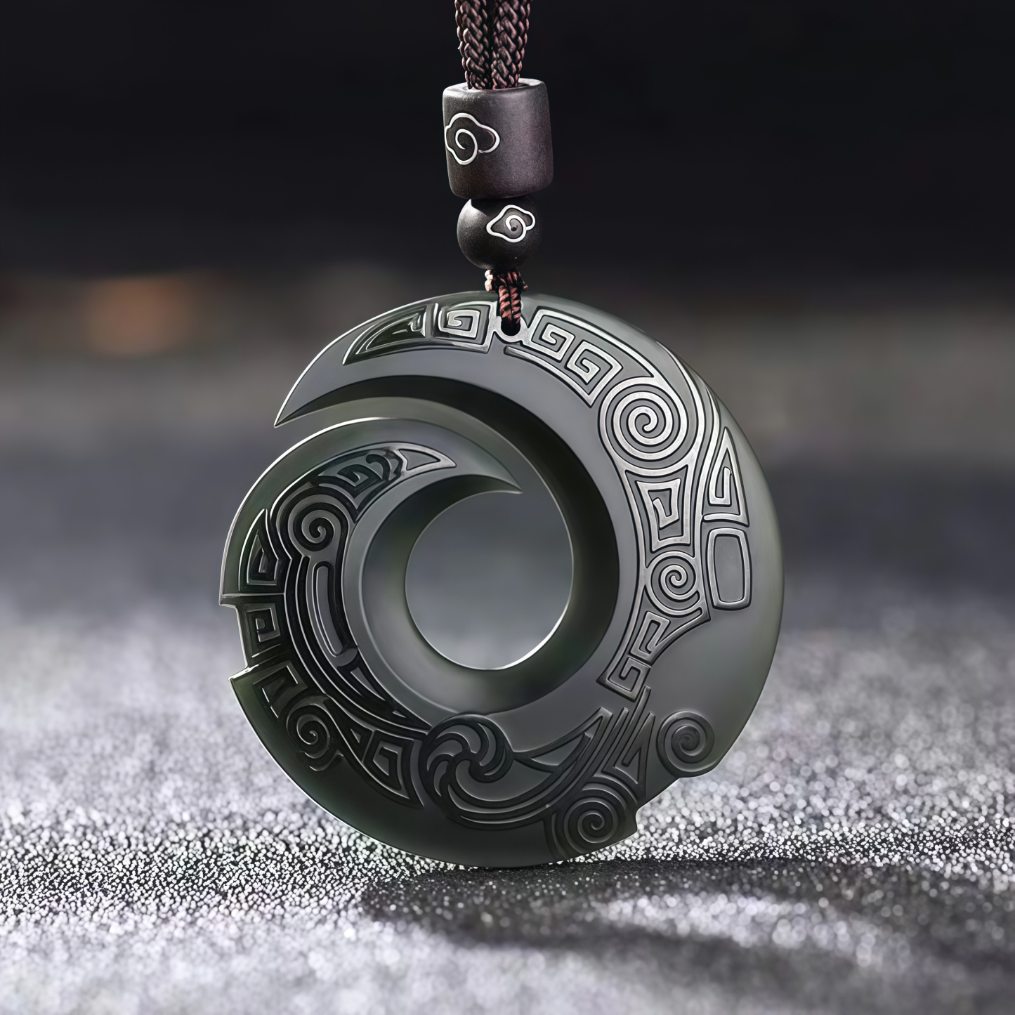 One's Luck Improves Design Patern Hetian Cyan Jade Peace Buckle Luck Necklace Pendant- EclatDoré