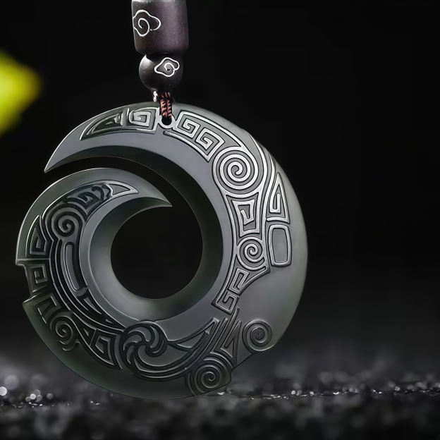 One's Luck Improves Design Patern Hetian Cyan Jade Peace Buckle Luck Necklace Pendant- EclatDoré
