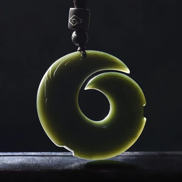 One's Luck Improves Design Patern Hetian Cyan Jade Peace Buckle Luck Necklace Pendant- EclatDoré