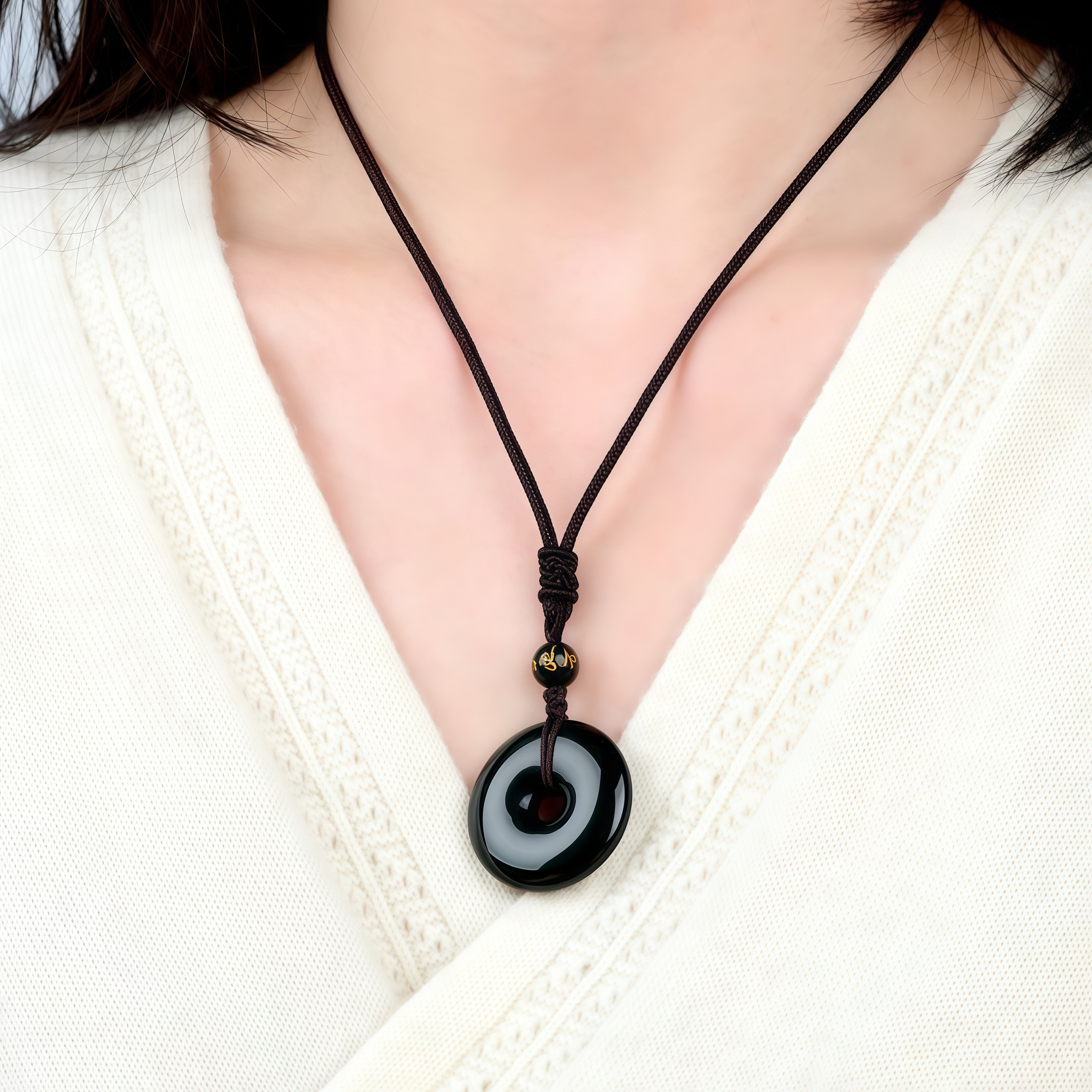 Buddhism Obsidian Energy Protection Pendant- EclatDoré