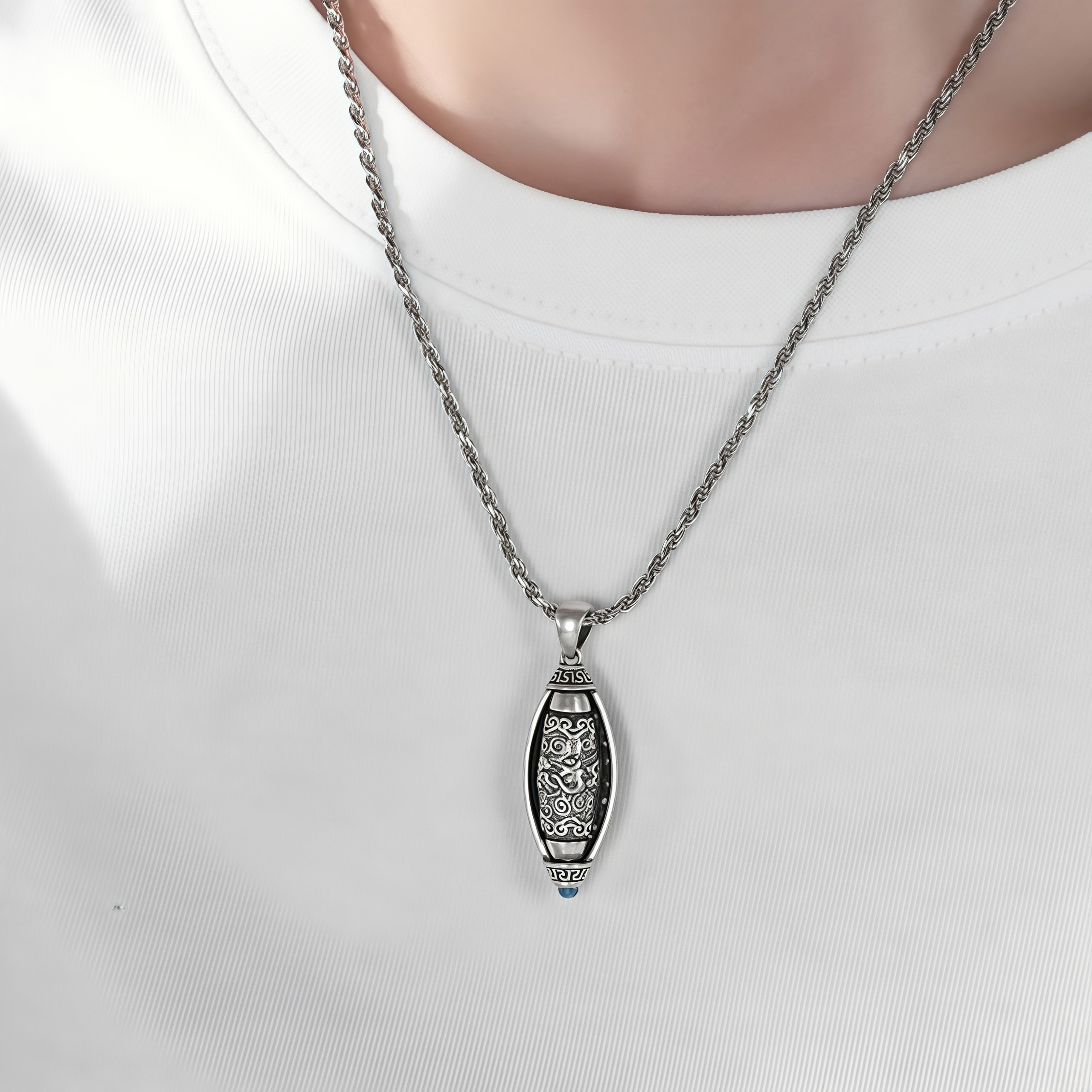 Tibet Om Mani Padme Hum Protection Necklace Rotatable Pendant- EclatDoré