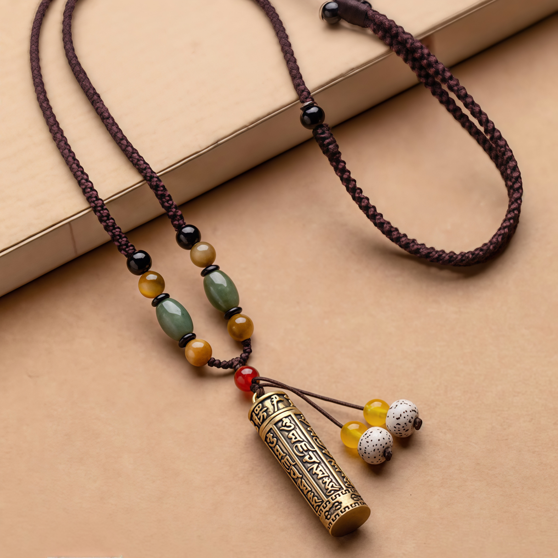 Tibet Om Mani Padme Hum Agate Shurangama Sutra Protection Necklace Pendant- EclatDoré