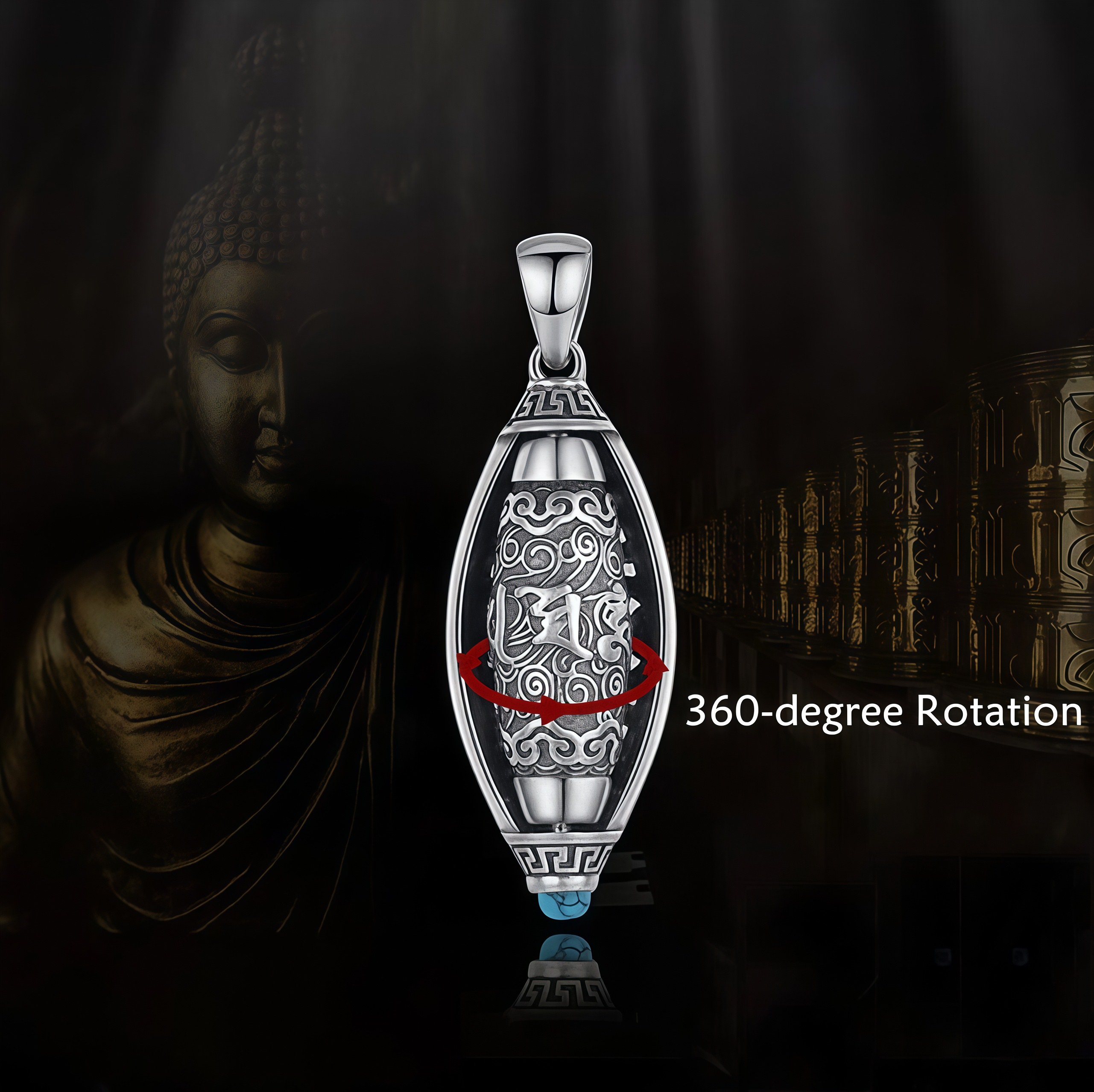 Tibet Om Mani Padme Hum Protection Necklace Rotatable Pendant- EclatDoré