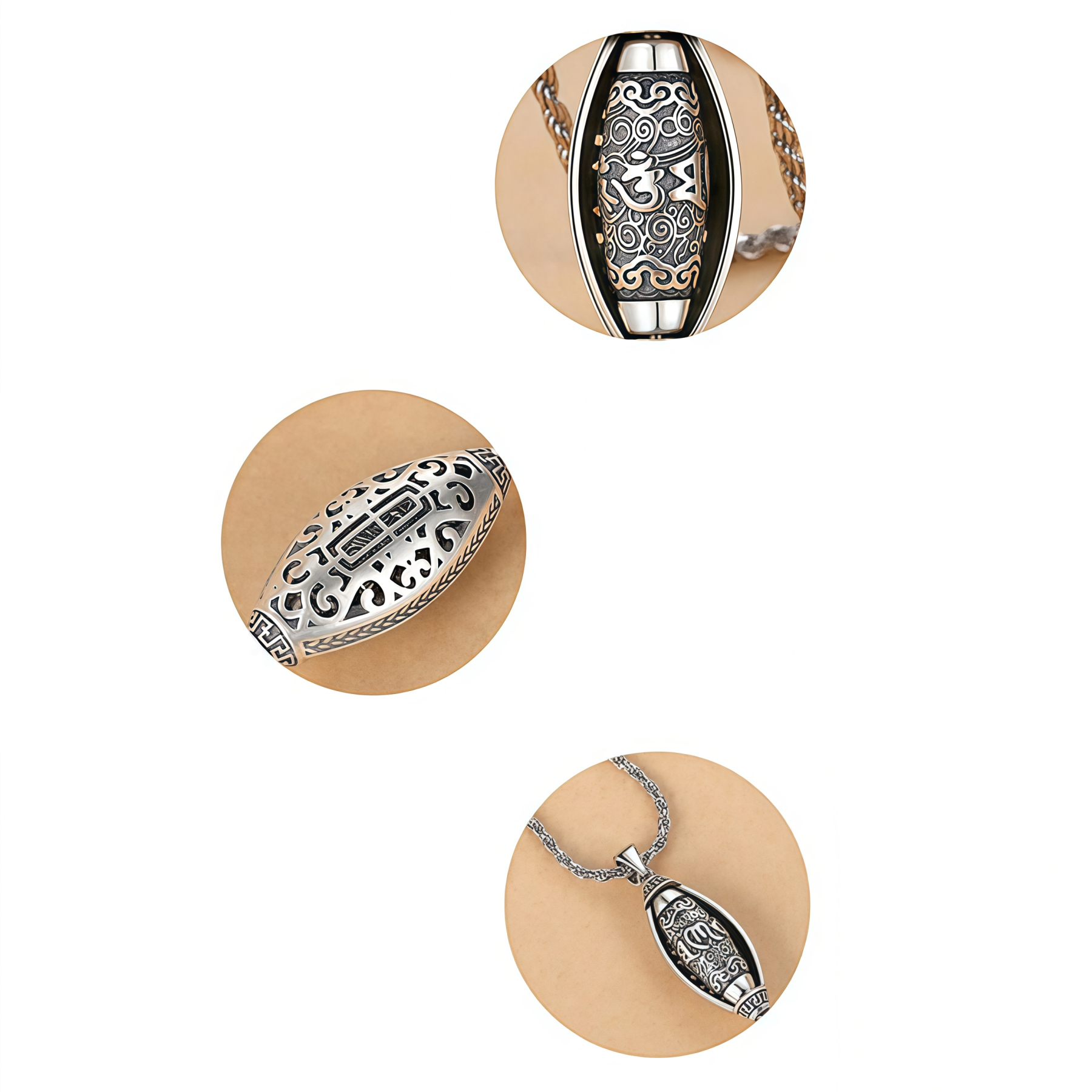 Tibet Om Mani Padme Hum Protection Necklace Rotatable Pendant- EclatDoré