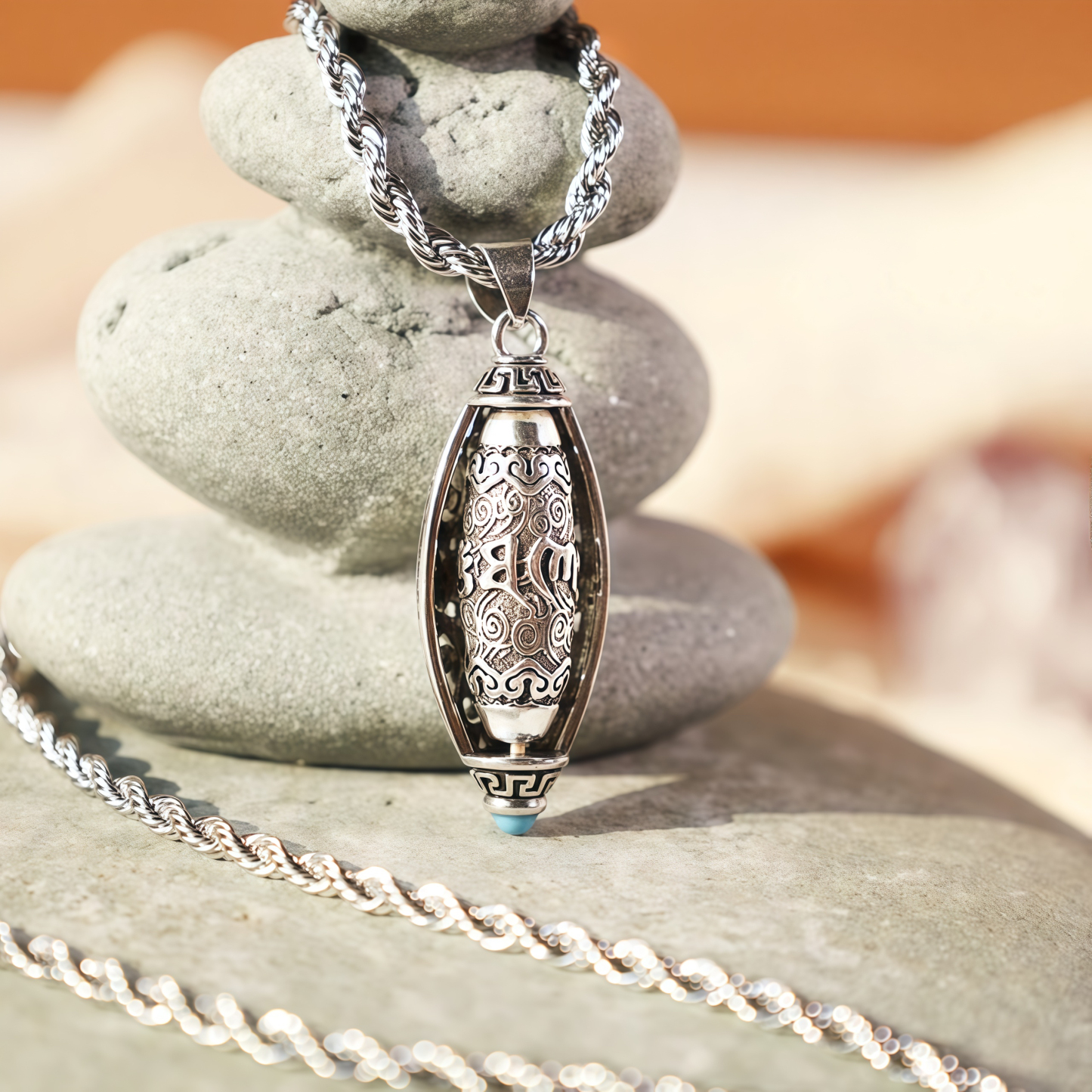 Tibet Om Mani Padme Hum Protection Necklace Rotatable Pendant- EclatDoré