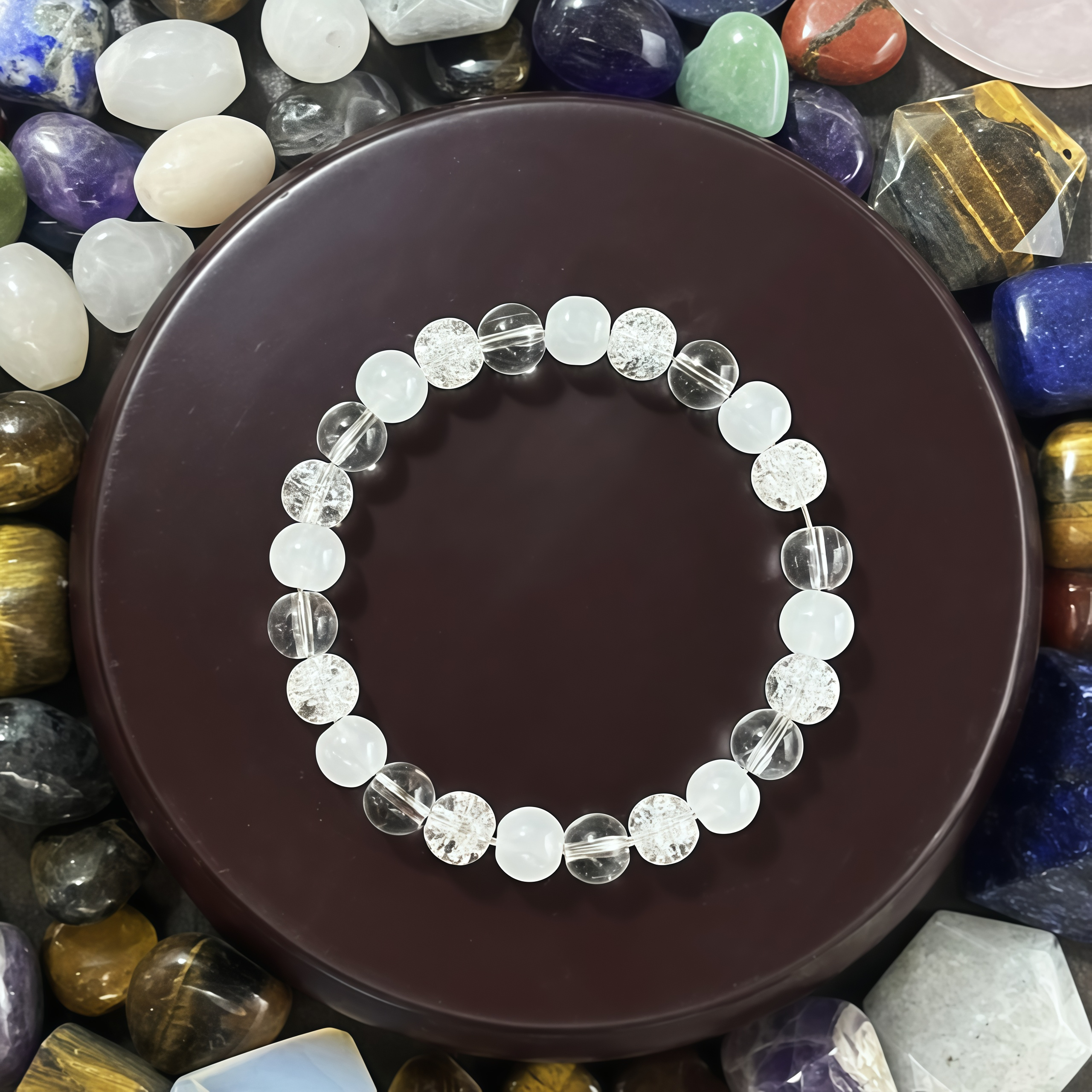 Natural White Cat's Eye Bracelet - Tibetan Buddhist Healing Energy Stone for Spiritual Cleansing- EclatDoré