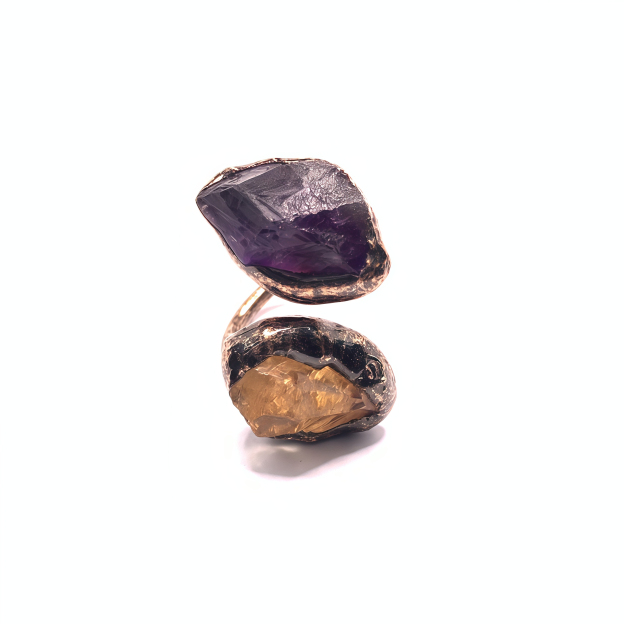 Natural Double-Terminated Crystal Healing Ring | Tibetan Buddhist Meditation Jewelry- EclatDoré