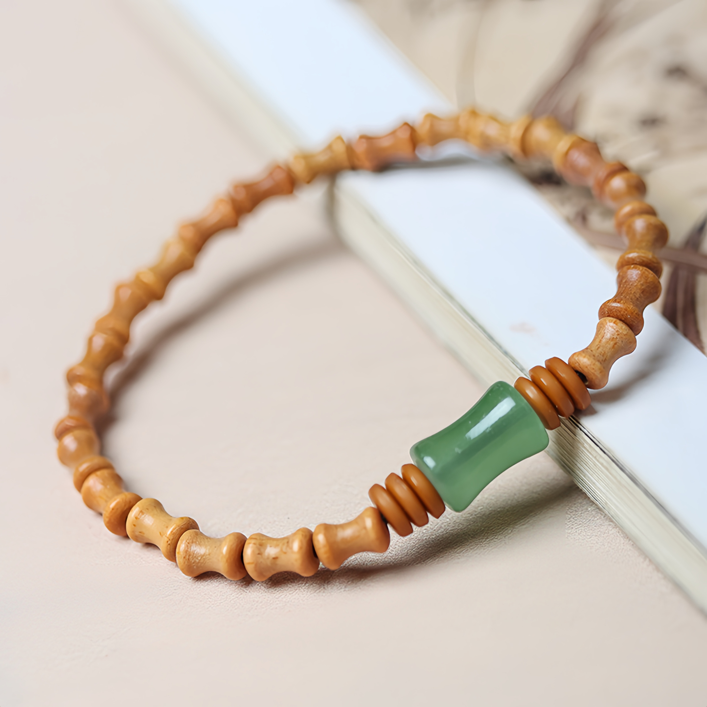 Tibetan Incense Bamboo Knot Jade Bamboo Energy Healing Lucky Charm Zen Wellness Bracelet