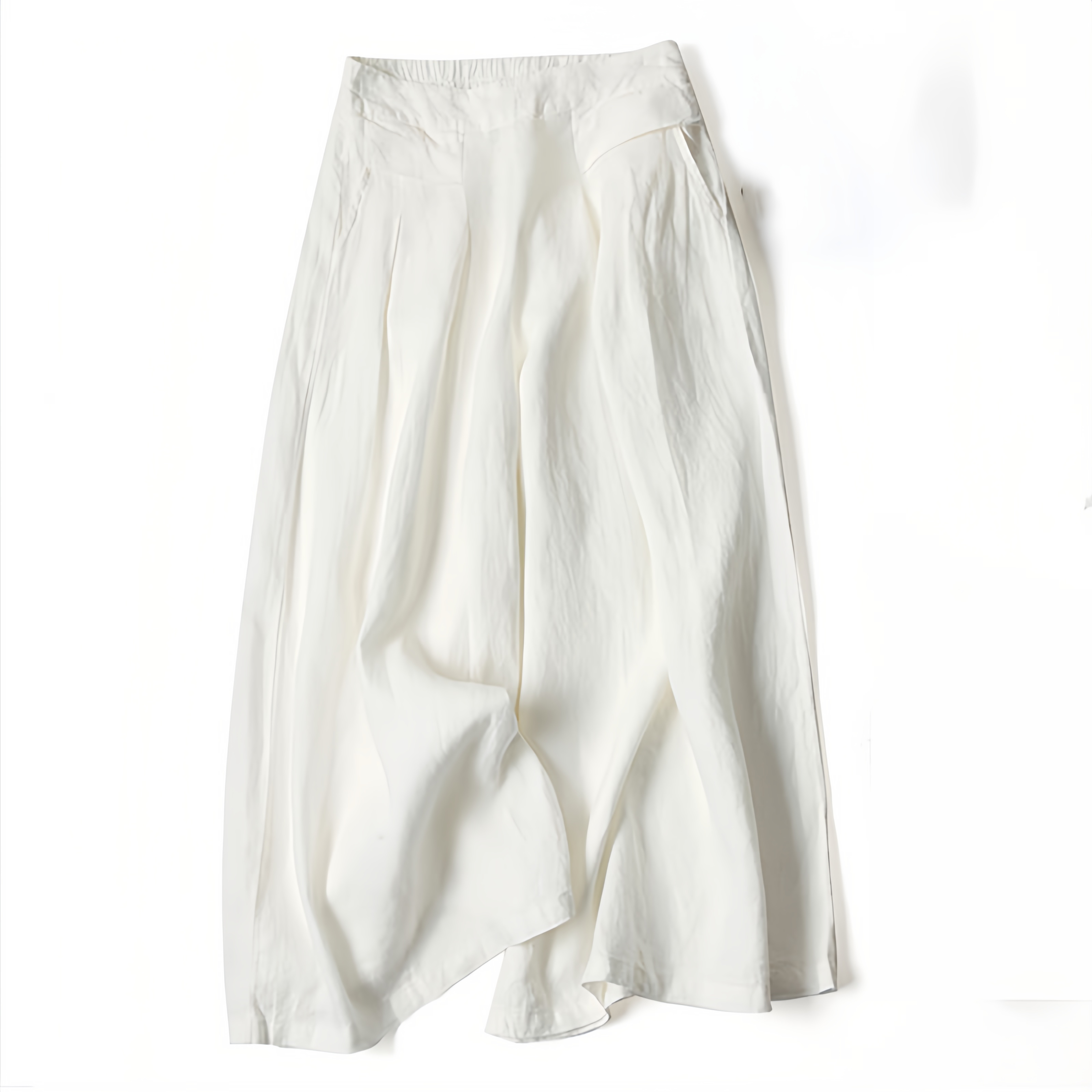Women's Loose Fit Half Elastic High Waist Thin Artistic Cotton Linen Wide Leg Skirt Pants