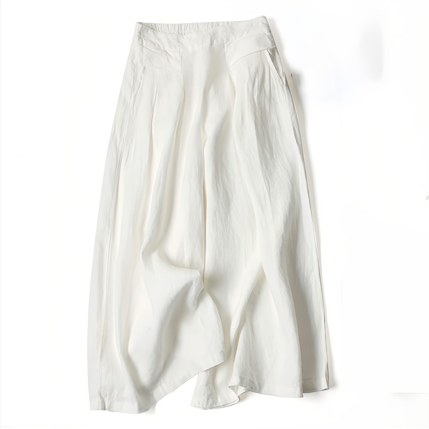 Women's Loose Fit Half Elastic High Waist Thin Artistic Cotton Linen Wide Leg Skirt Pants