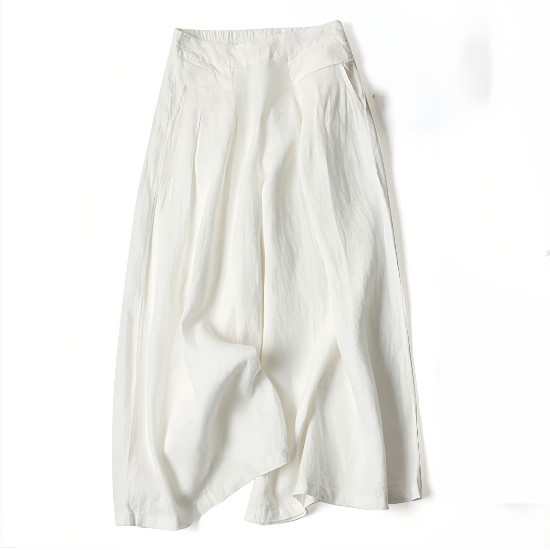 Women's Loose Fit Half Elastic High Waist Thin Artistic Cotton Linen Wide Leg Skirt Pants
