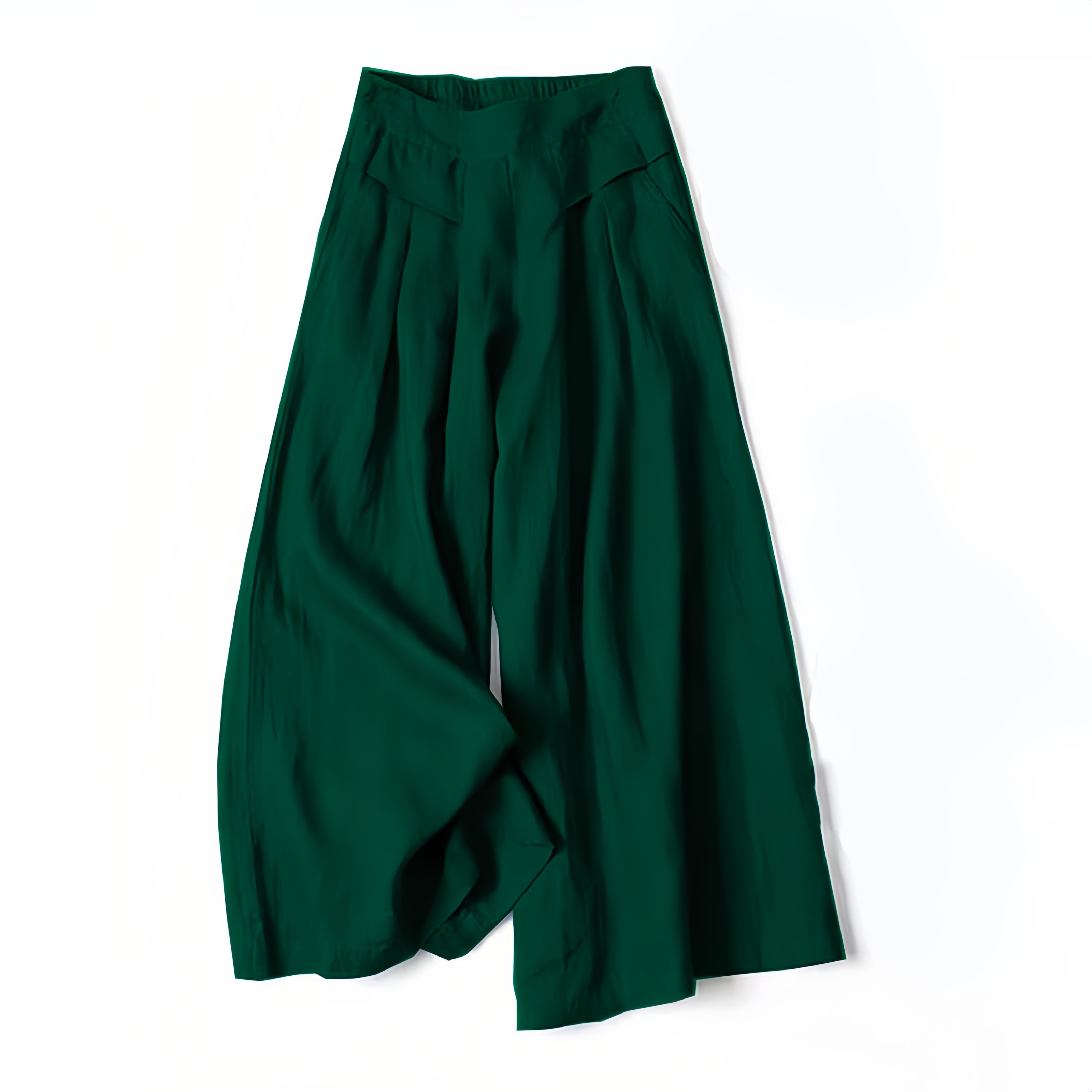 Women's Loose Fit Half Elastic High Waist Thin Artistic Cotton Linen Wide Leg Skirt Pants
