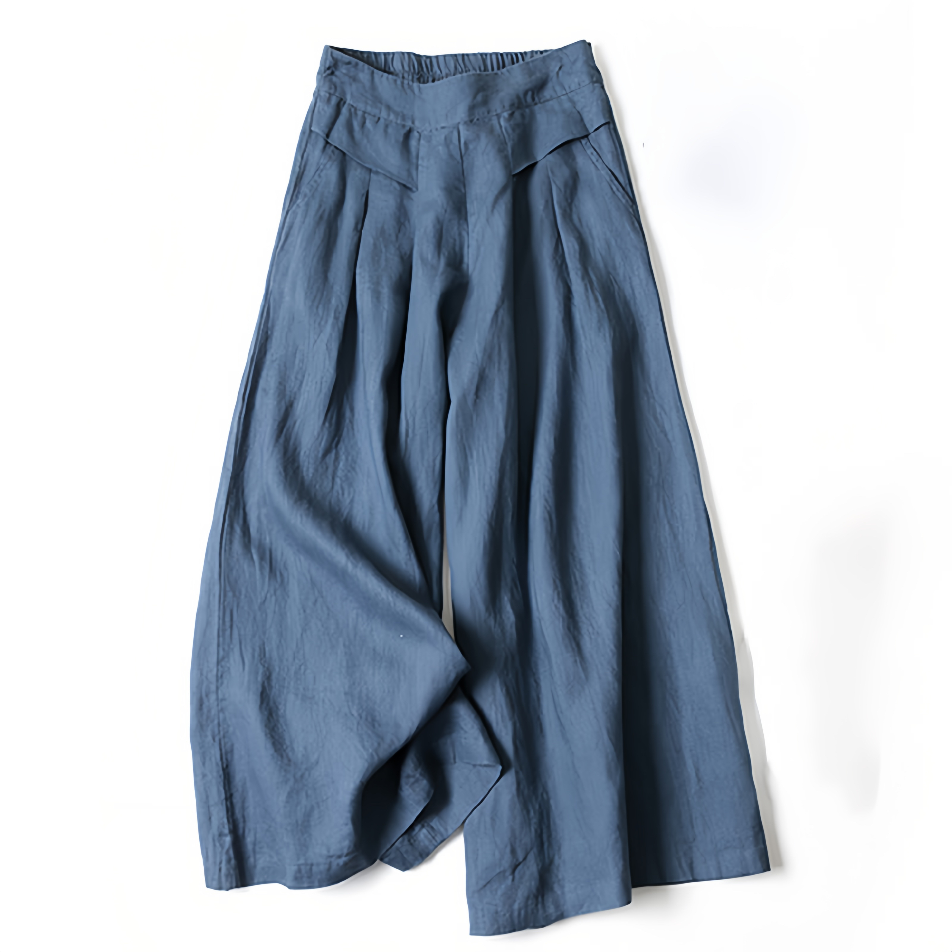 Women's Loose Fit Half Elastic High Waist Thin Artistic Cotton Linen Wide Leg Skirt Pants