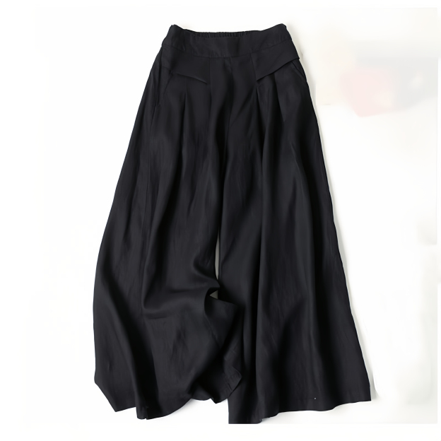 Women's Loose Fit Half Elastic High Waist Thin Artistic Cotton Linen Wide Leg Skirt Pants