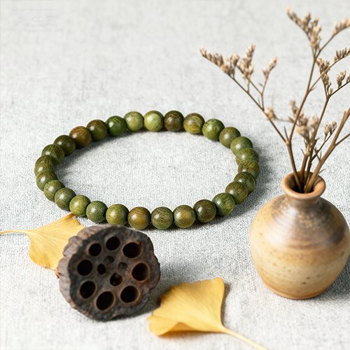 Buddha Stone Natural Green Sandalwood Meditation Agarwood Cinnabar Bracelet