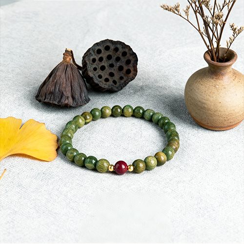 Buddha Stone Natural Green Sandalwood Meditation Agarwood Cinnabar Bracelet