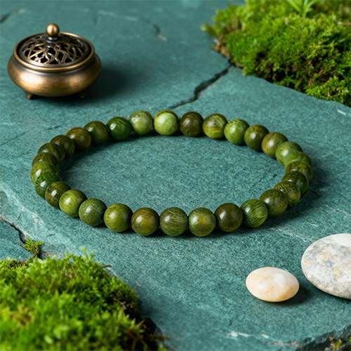 Buddha Stone Natural Green Sandalwood Meditation Agarwood Cinnabar Bracelet