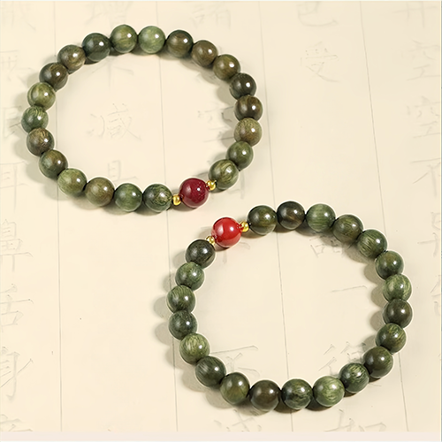 Buddha Stone Natural Green Sandalwood Meditation Agarwood Cinnabar Bracelet