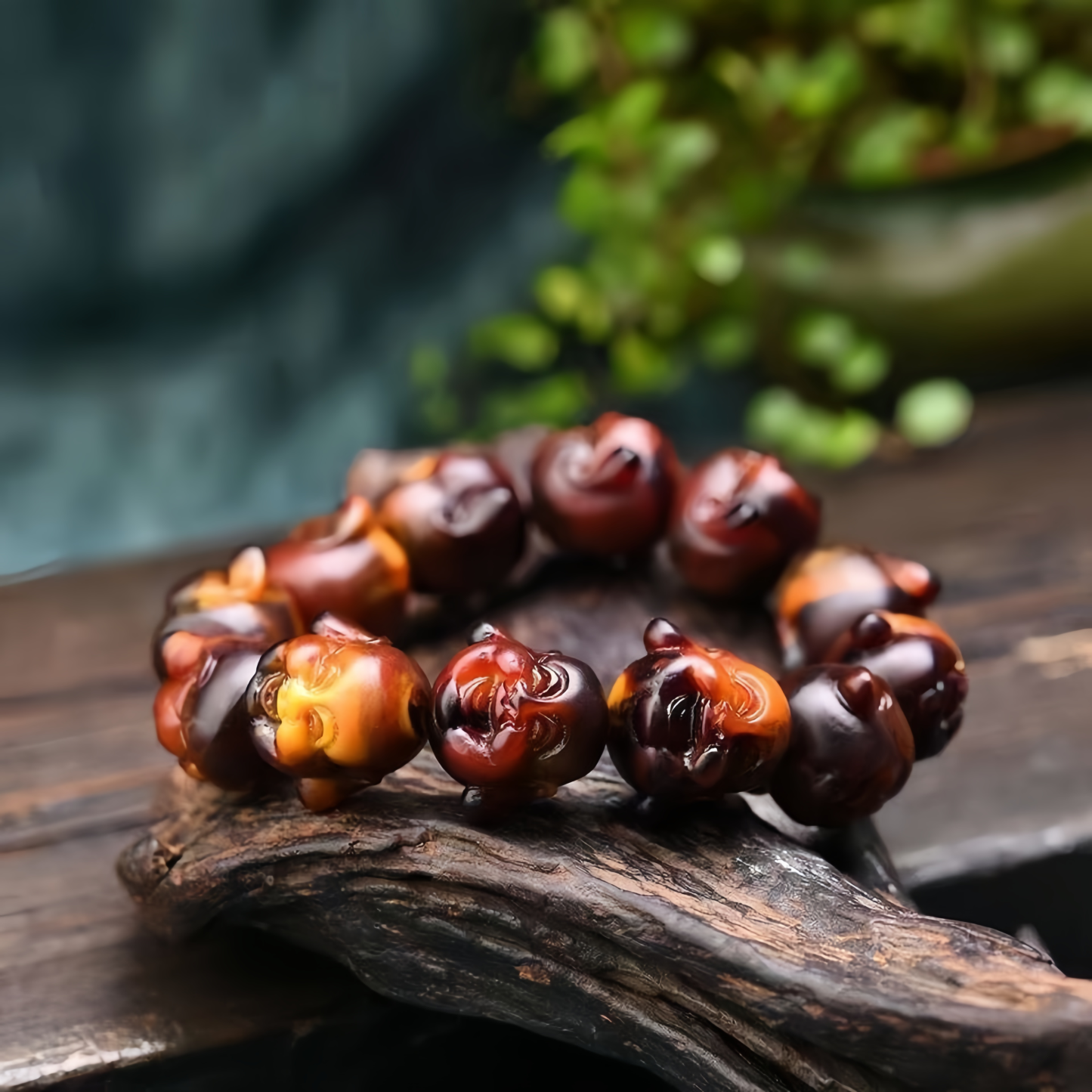 Handmade Buddhist Beads with ambergris | Natural Cherry Red Healing Jewelry for Mental Peace and Spiritual Balance- EclatDoré