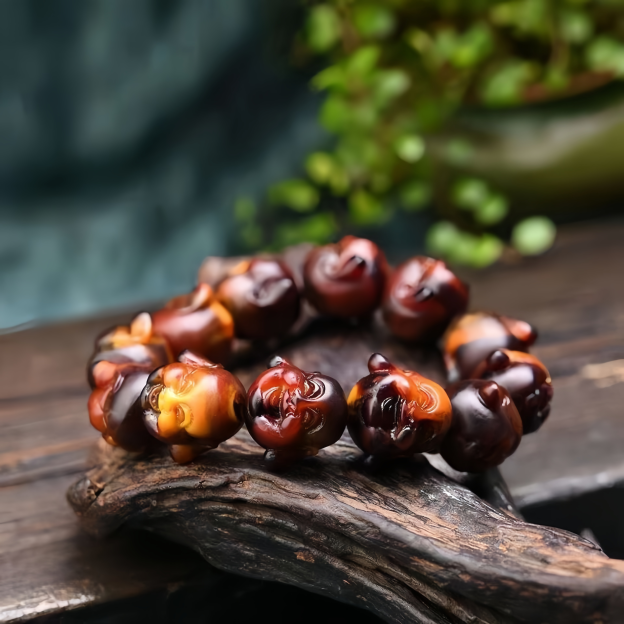 Handmade Buddhist Beads with ambergris | Natural Cherry Red Healing Jewelry for Mental Peace and Spiritual Balance- EclatDoré