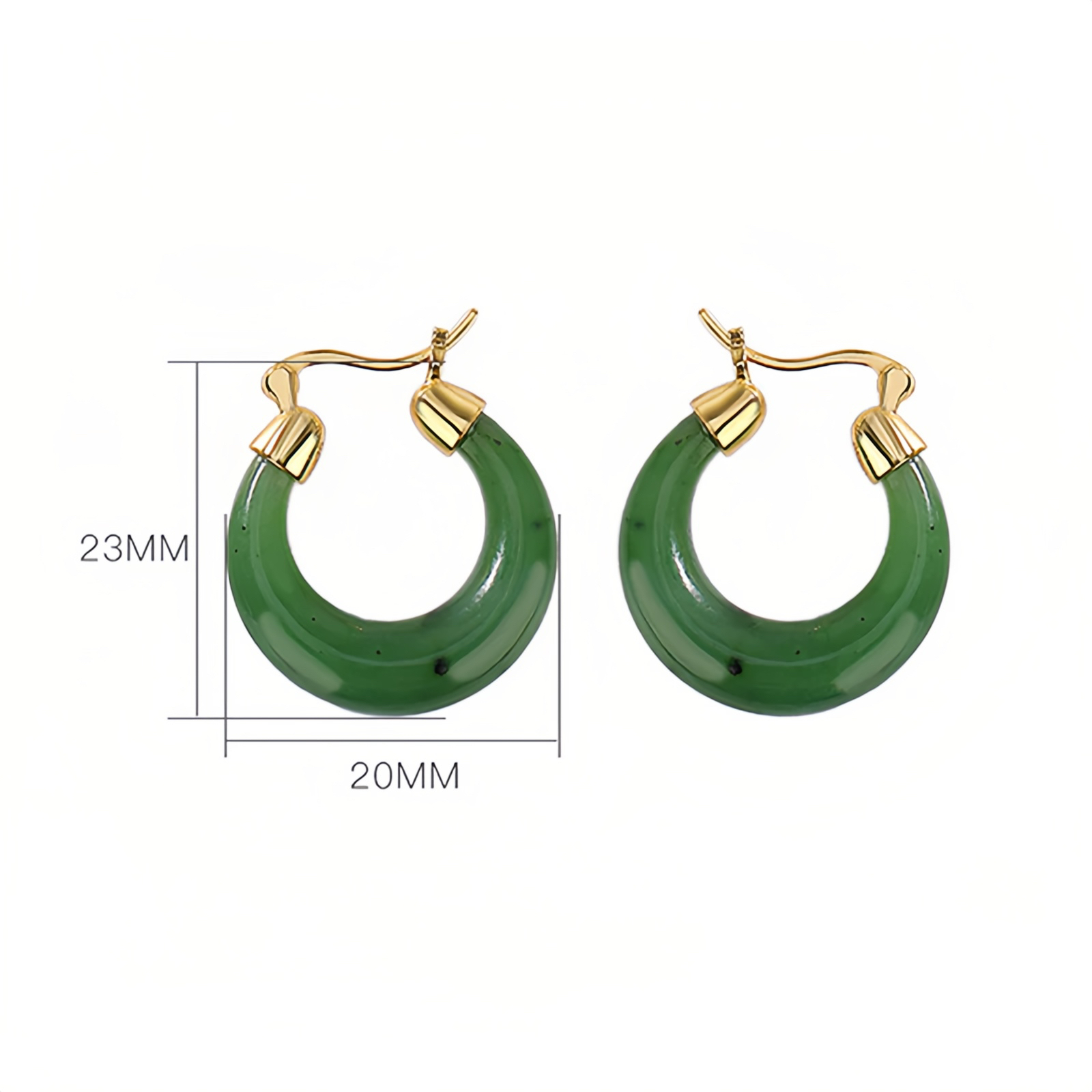 925 Sterling Silver Plated Gold Natural Round Hetian Cyan Jade Luck Drop Earrings