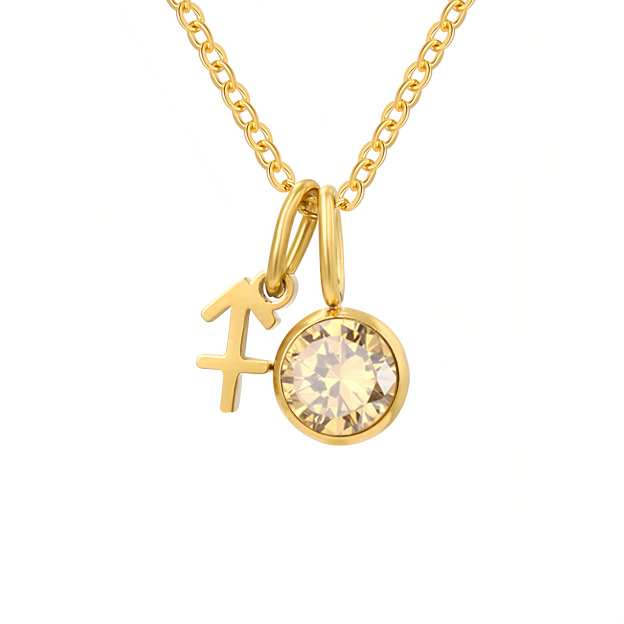 14K Gold Vermeil Zodiac Colorful Crystal Birthstone Protector Pendant Necklace- EclatDoré